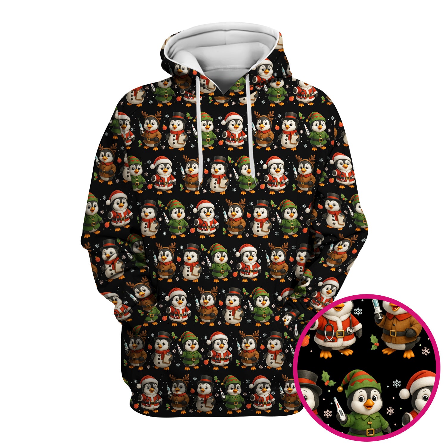 Christmas Scrubs for Women - Cute Penguin Pattern Scrub Top for Nurses - Holiday Penguin Christmas Scrubs Gift Idea