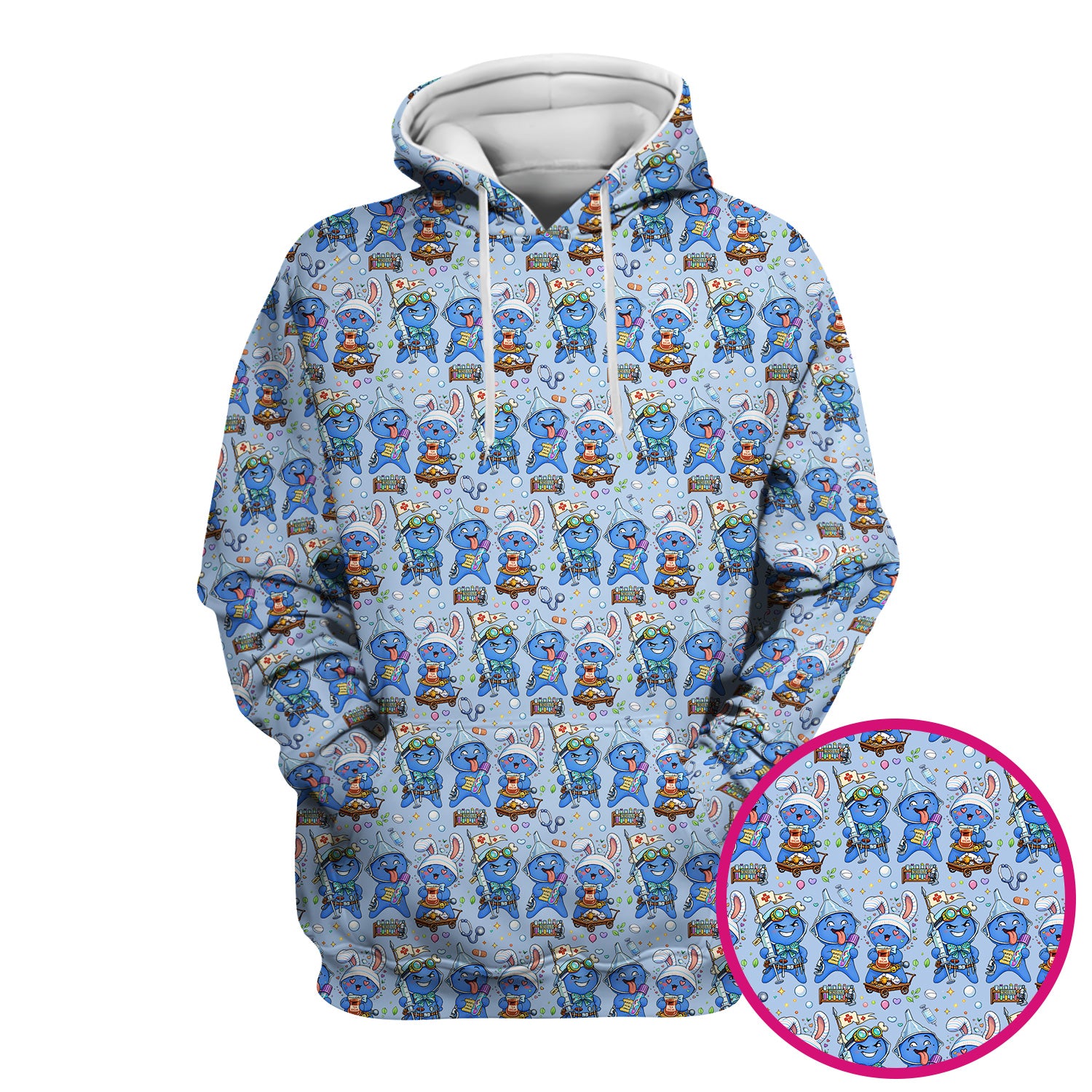 Cute Glove Doll Hospital Medical Cartoon Nurse Pattern Scrub Top, Comfortable Scrubs for Nurses