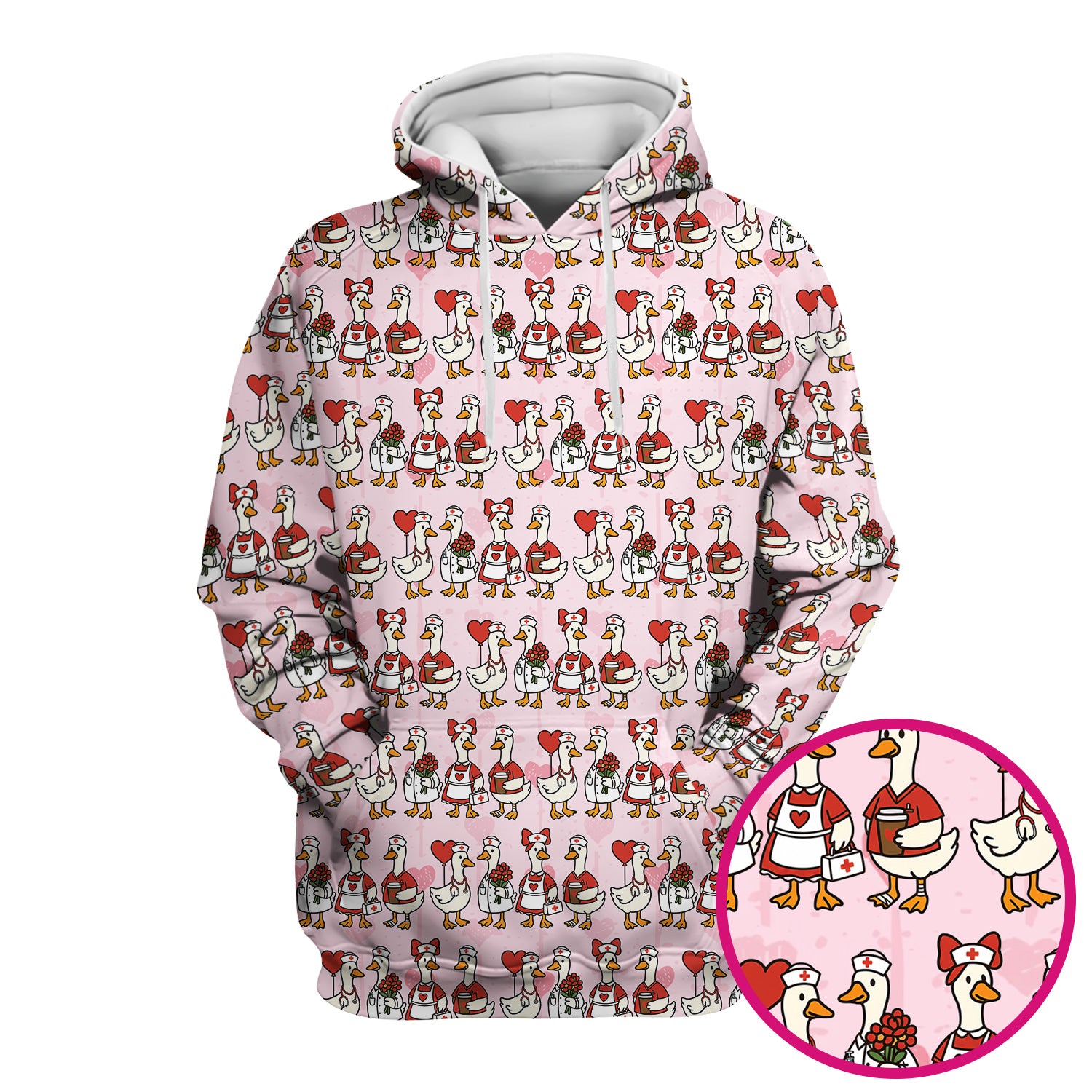 Valentine Nurse Goose Pattern Scrub Top, Comfortable Scrubs for Nurse