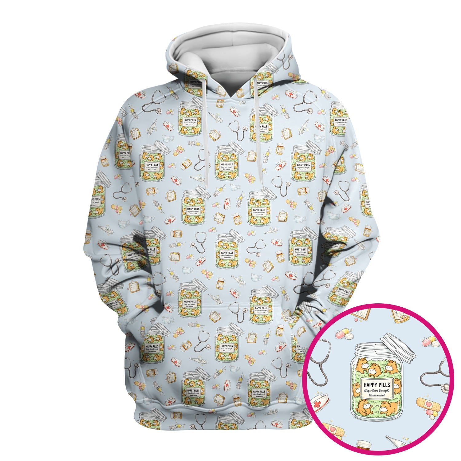 Happy Pills Horse Medical Print Nurse Scrub Top, Comfortable Scrubs for Nurses