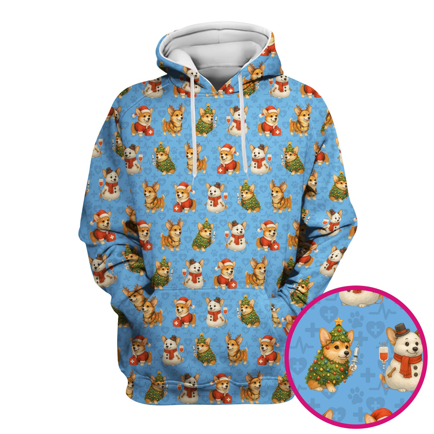 Christmas Scrubs for Women - Cute Corgi Pattern Scrub Top for Nurses - Holiday Corgi Christmas Scrubs Gift Idea