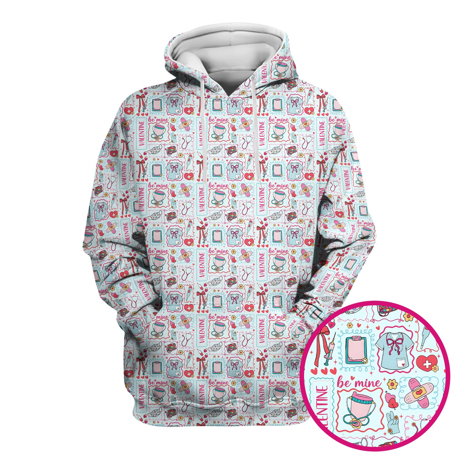 Valentine Medical Hearts Bandages Syringes Scrub Top, Comfortable Scrubs for Nurses