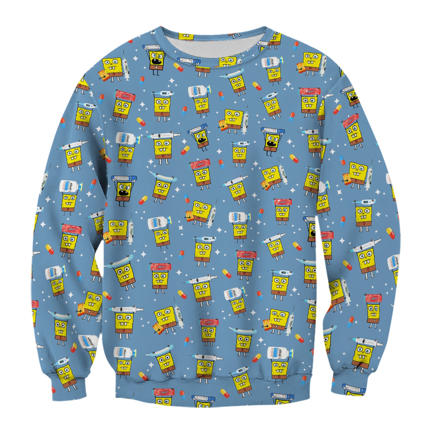 Cartoon Character Scrub Top - All-Over Print Doodle Medical Characters - Gift for RN LPN Healthcare Workers