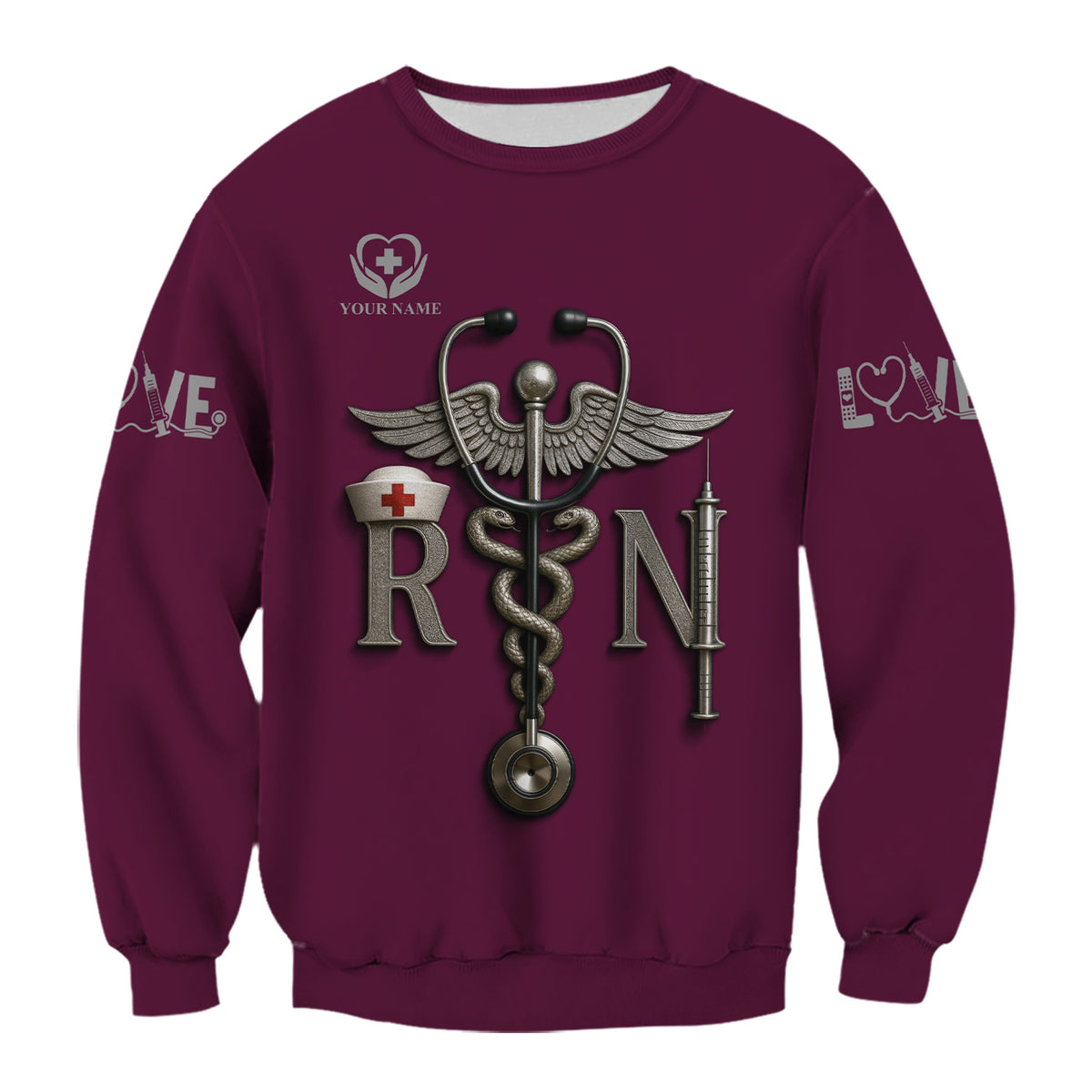 Personalized RN Nurse Shirt - Caduceus & Syringe Graphic - Custom Gift with Multiple Color Options for CNA LPN Medical Staff