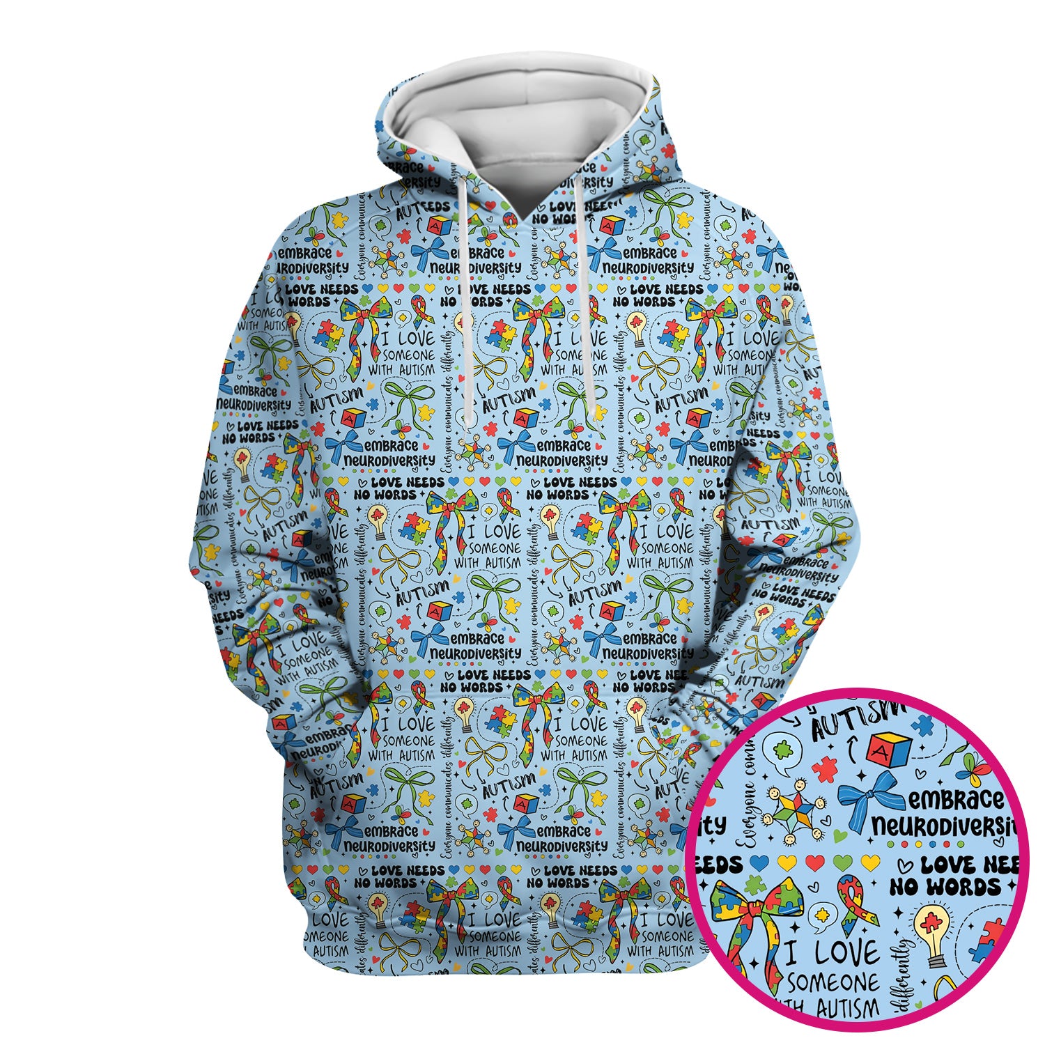 Autism Awareness Puzzle Ribbon Pattern Scrub Top, Breathable Fabrics Nursing Uniform