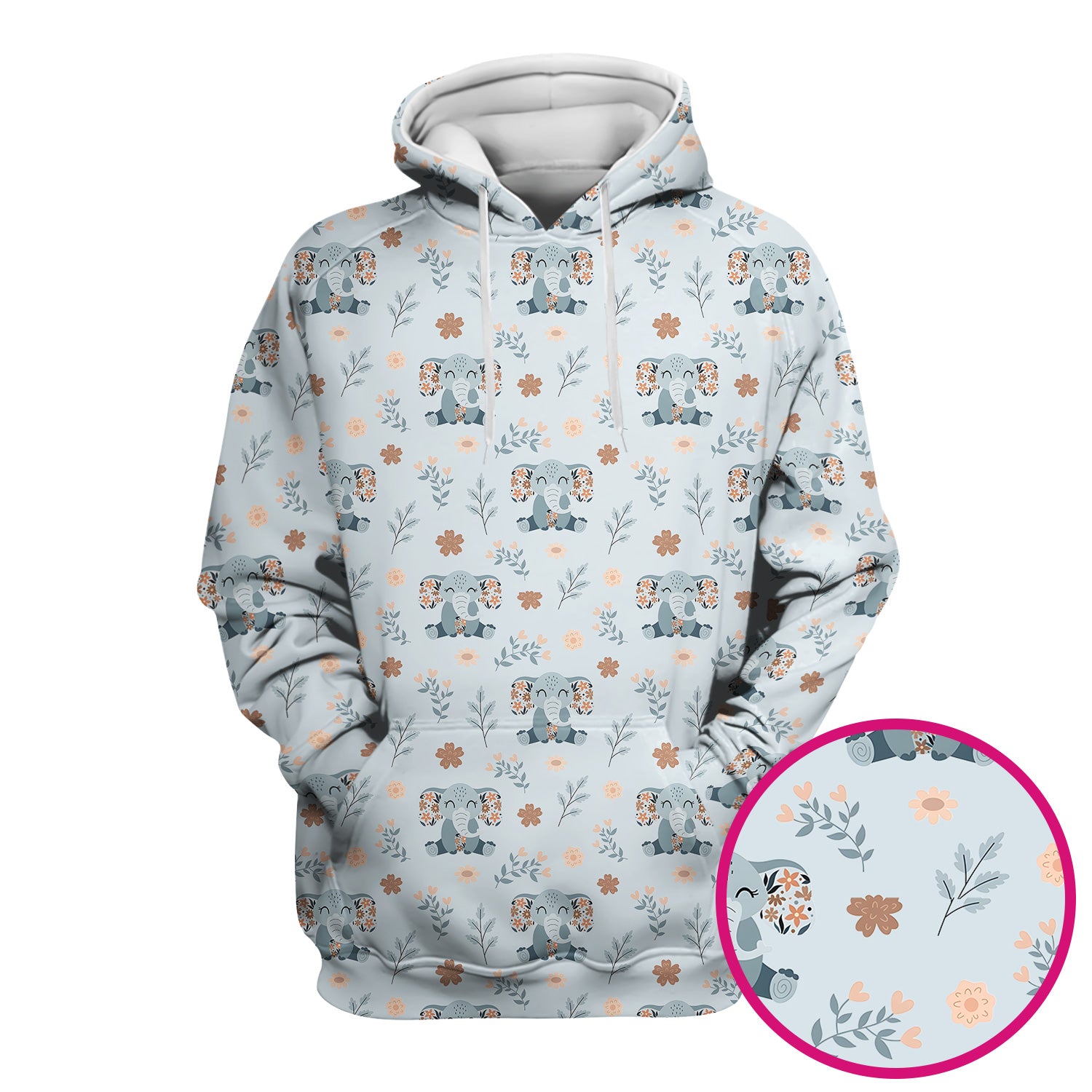 Cute Elephant Floral Print Scrub Top, Comfortable Scrubs for Nurses