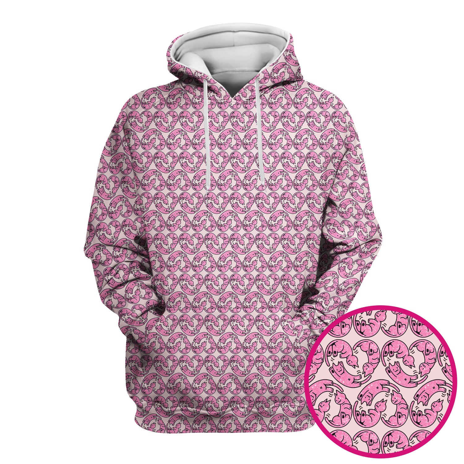 Cute Pink Cat Cartoon Pattern Scrub Top, Comfortable Scrubs for Nurses