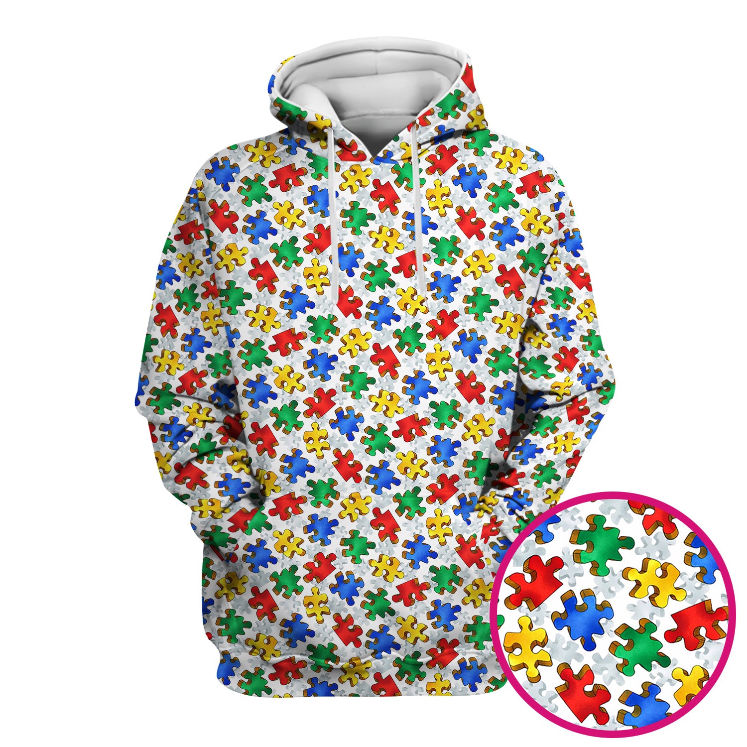 Colorful Autism Puzzle Piece Pattern Scrub Top, Comfortable Scrubs for Nurses