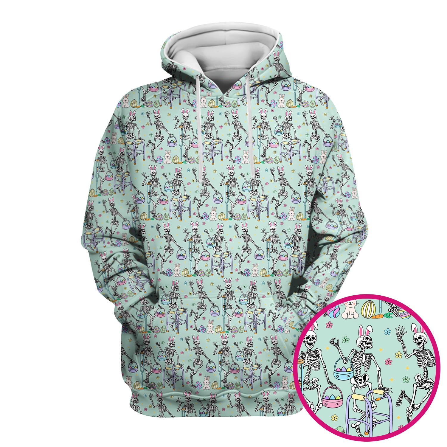 Fun Skeleton Bunny Easter Print Scrub Top, Comfortable Scrubs for Nurses