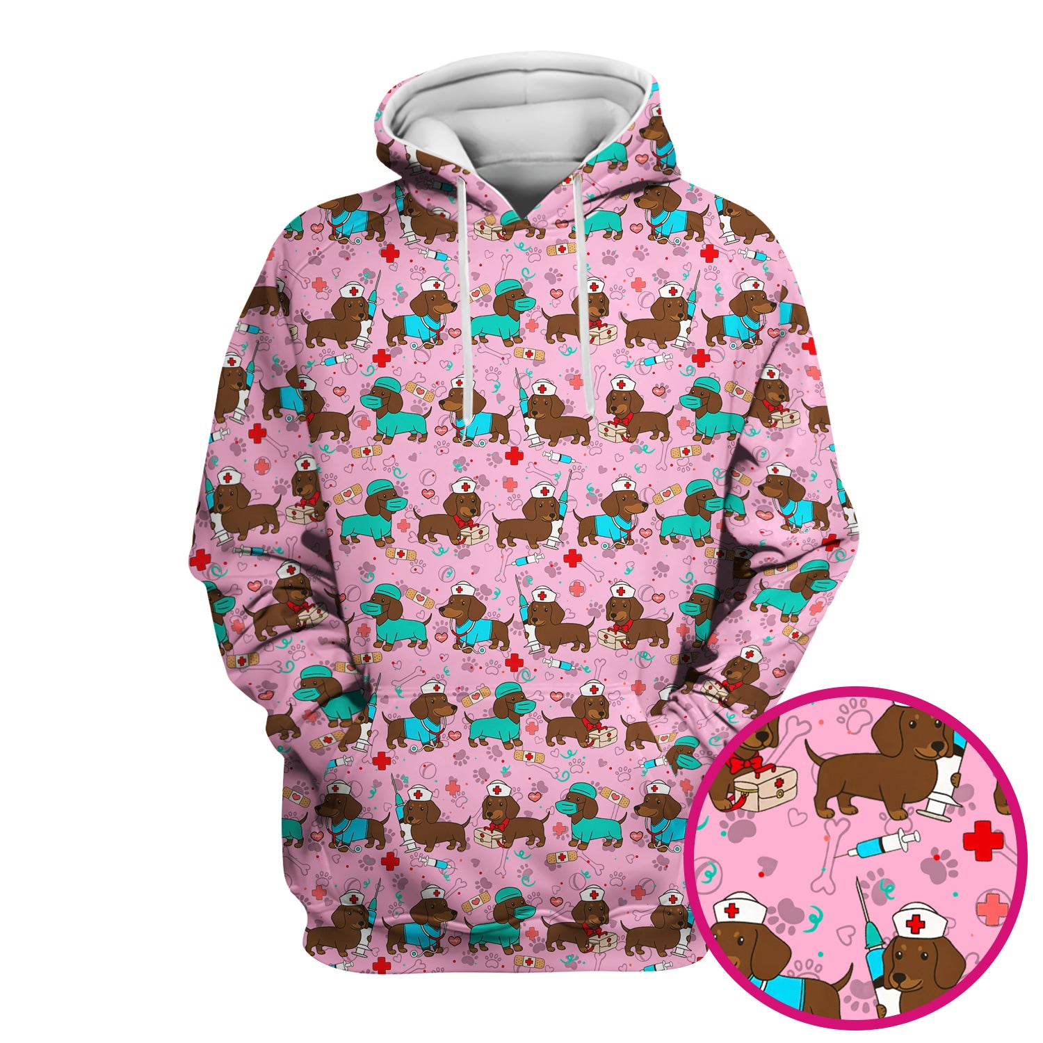 Cute Wiener Dog Dachshund Nurse Scrub Top, Funny Dachshund Dog Scrubs Shirt, Breathable Fabrics Nursing Uniform