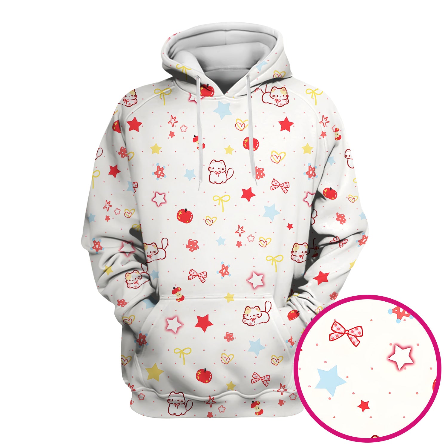 Cute Kawaii Cat Bow Star Pattern Scrub Top, Comfortable Scrubs for Nurses