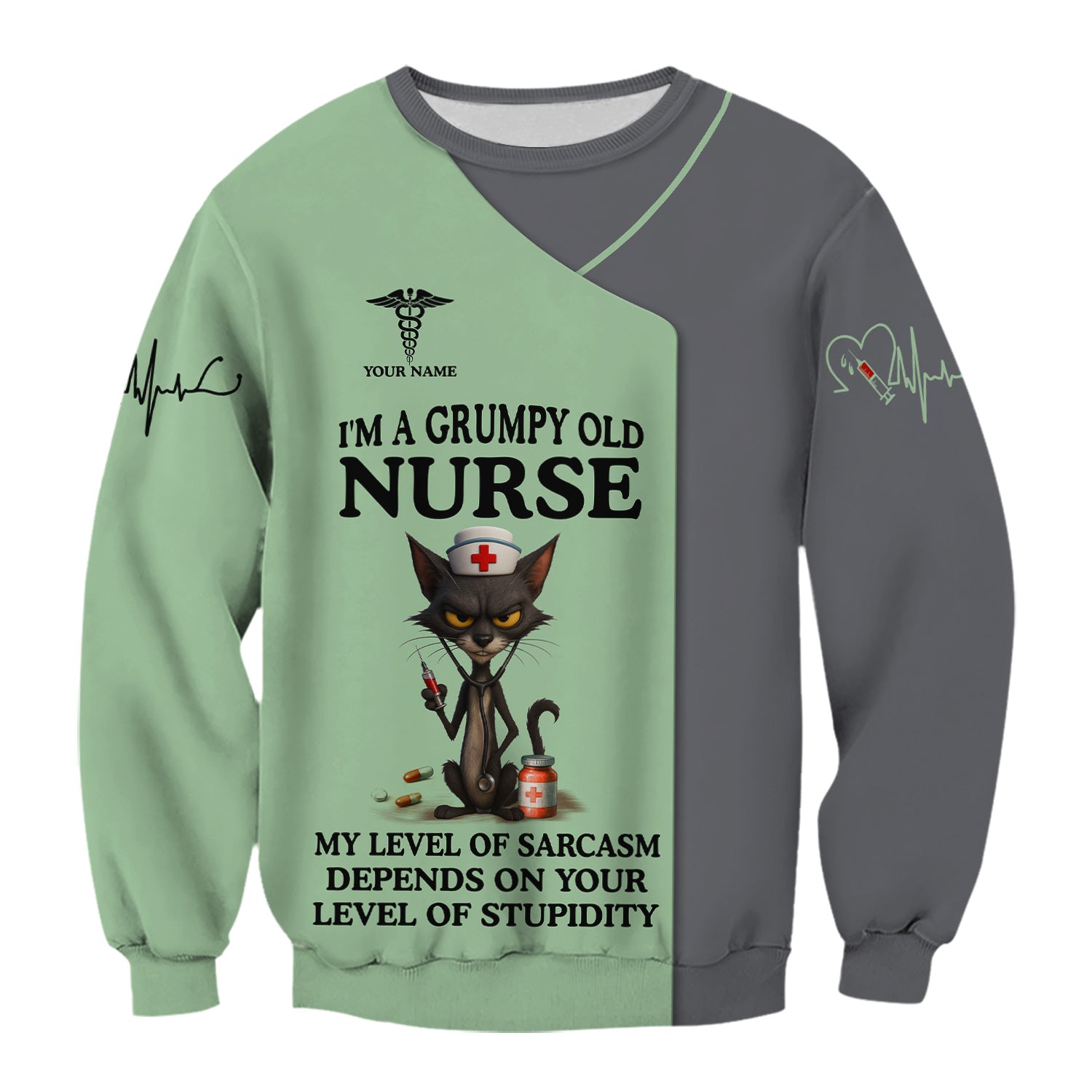 Funny Grumpy Old Nurse Shirt - Sarcastic Black Cat Humor for RN LPN CNA - Custom Name Gift for Nursing Staff Healthcare Workers