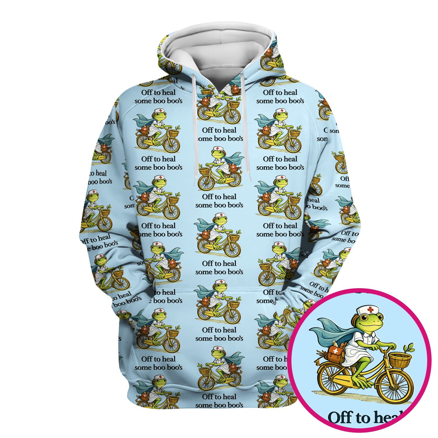 Funny Frog Nurse Cycling Pattern Scrub Top, Comfortable Scrubs for Nurses