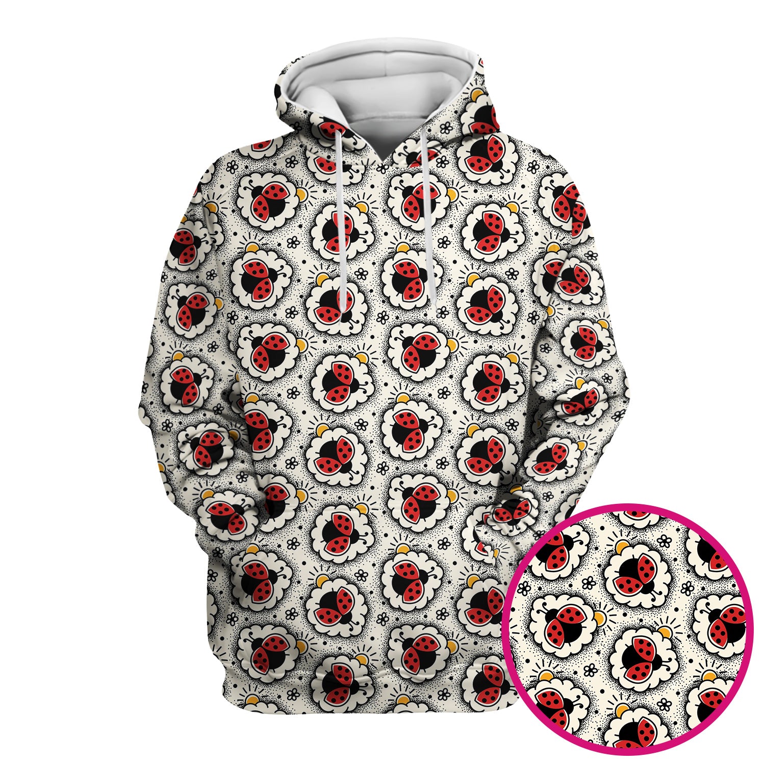 Cute Ladybug in Floral Frame Pattern Scrub Top, Breathable Fabrics Nursing Uniform