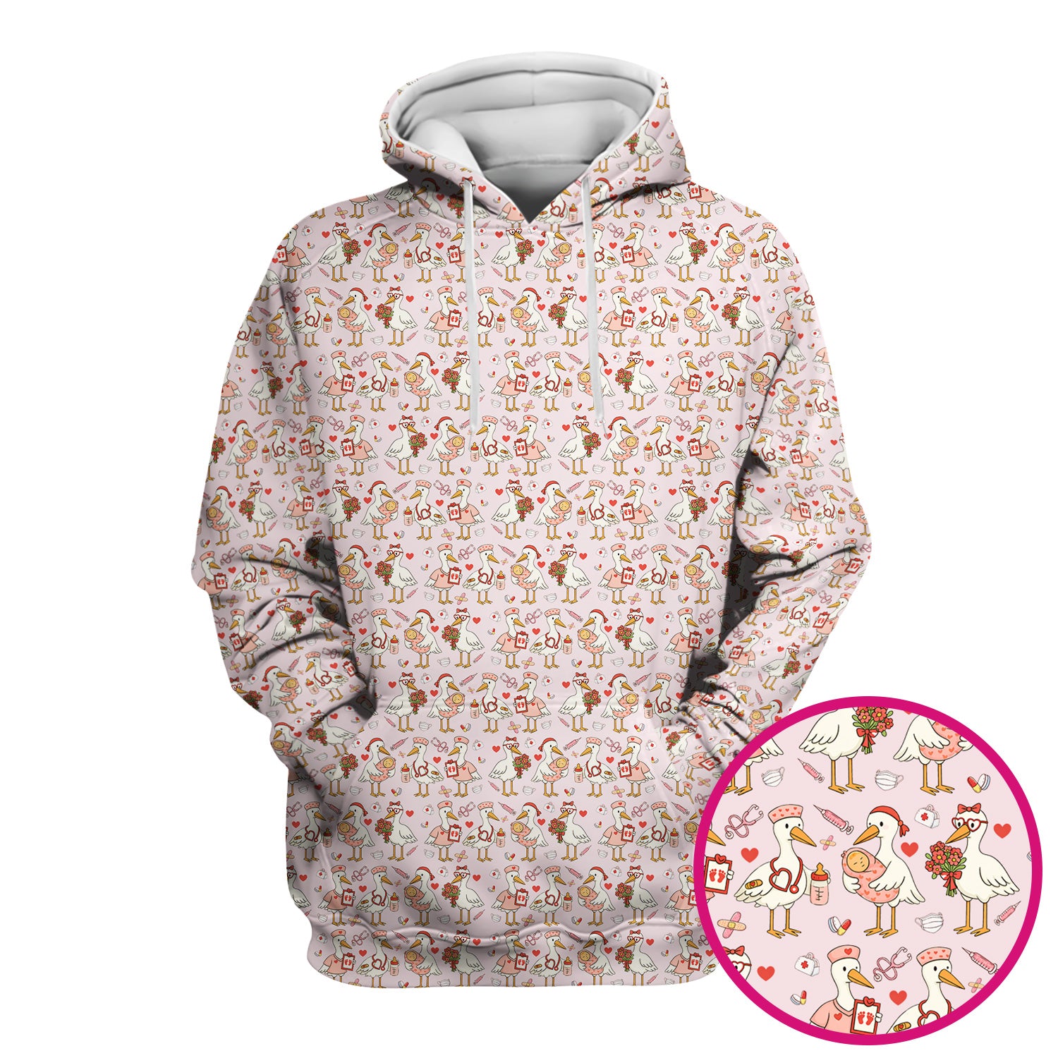 Cute Goose Nurse Valentine Pattern Scrub Top, Breathable Fabrics Nursing Uniform