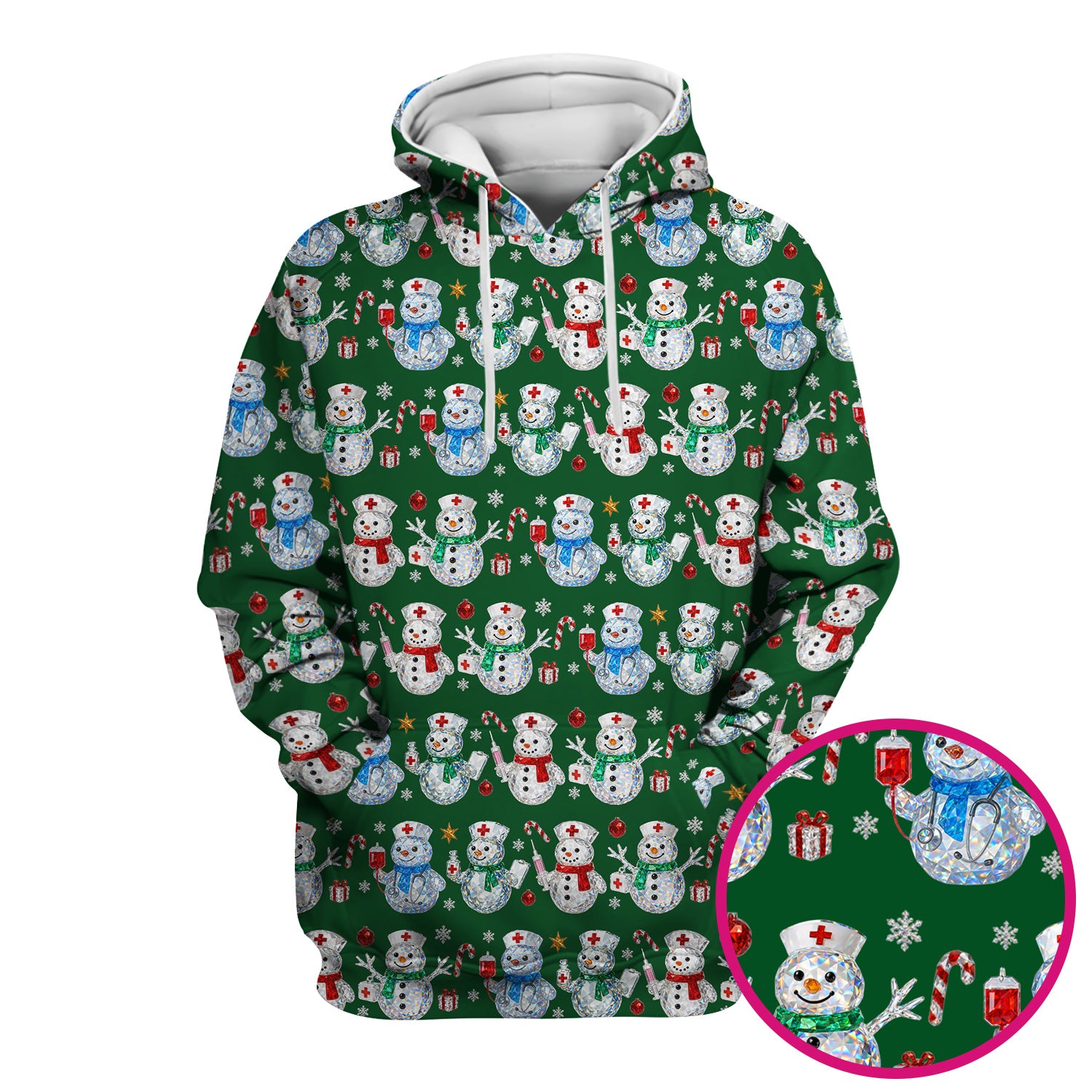 Nurse Snowman Christmas Scrub Top, Cute Holiday Medical Pattern Shirt For Women, Winter Snowflake Nursing Uniform