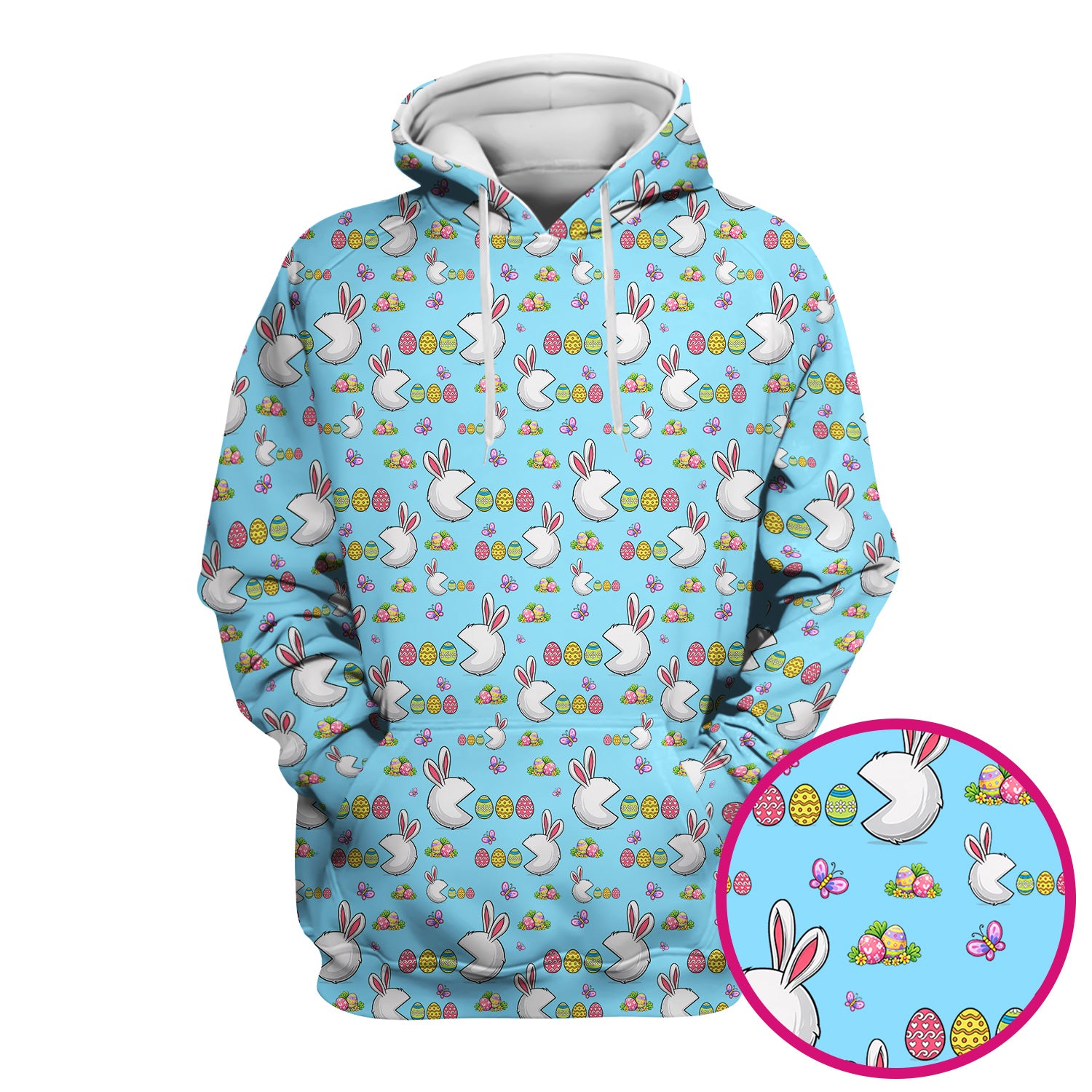 Easter Bunny and Colorful Eggs Print Scrub Top, Breathable Fabrics Nursing Uniform