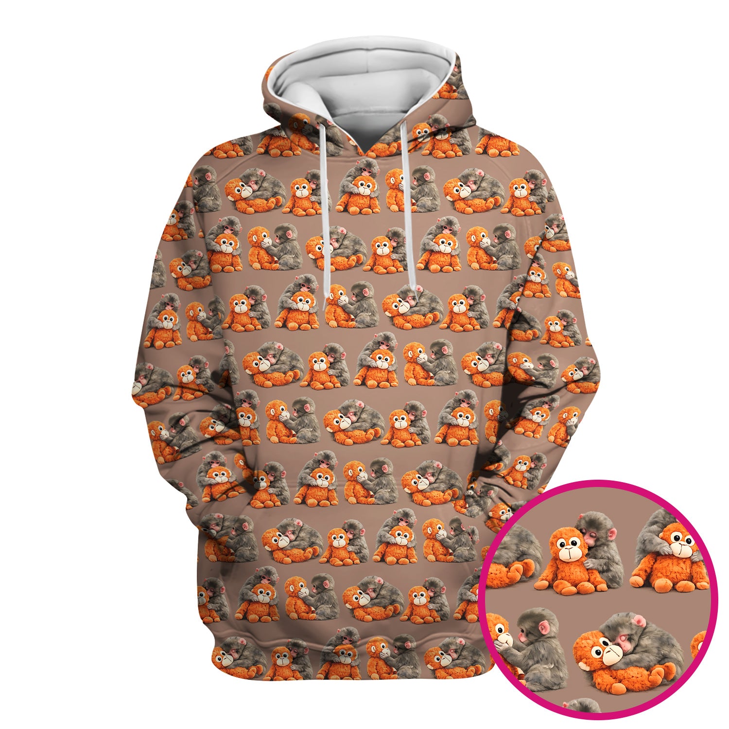 Cute Baby Monkey Plush Toy Animal Pattern Scrub Top, Breathable Medical Uniform Top