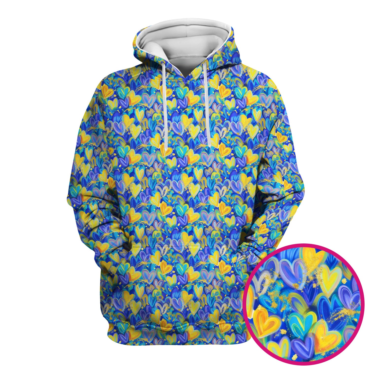 Blue and Yellow Layered Heart Gold Splatter Print Scrub Top, Artistic Scrubs for Nurses