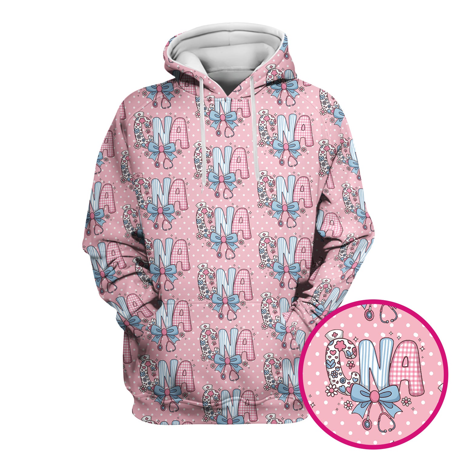 Cute CNA Floral Bow Pattern Scrub Top, Breathable Fabrics Nursing Uniform