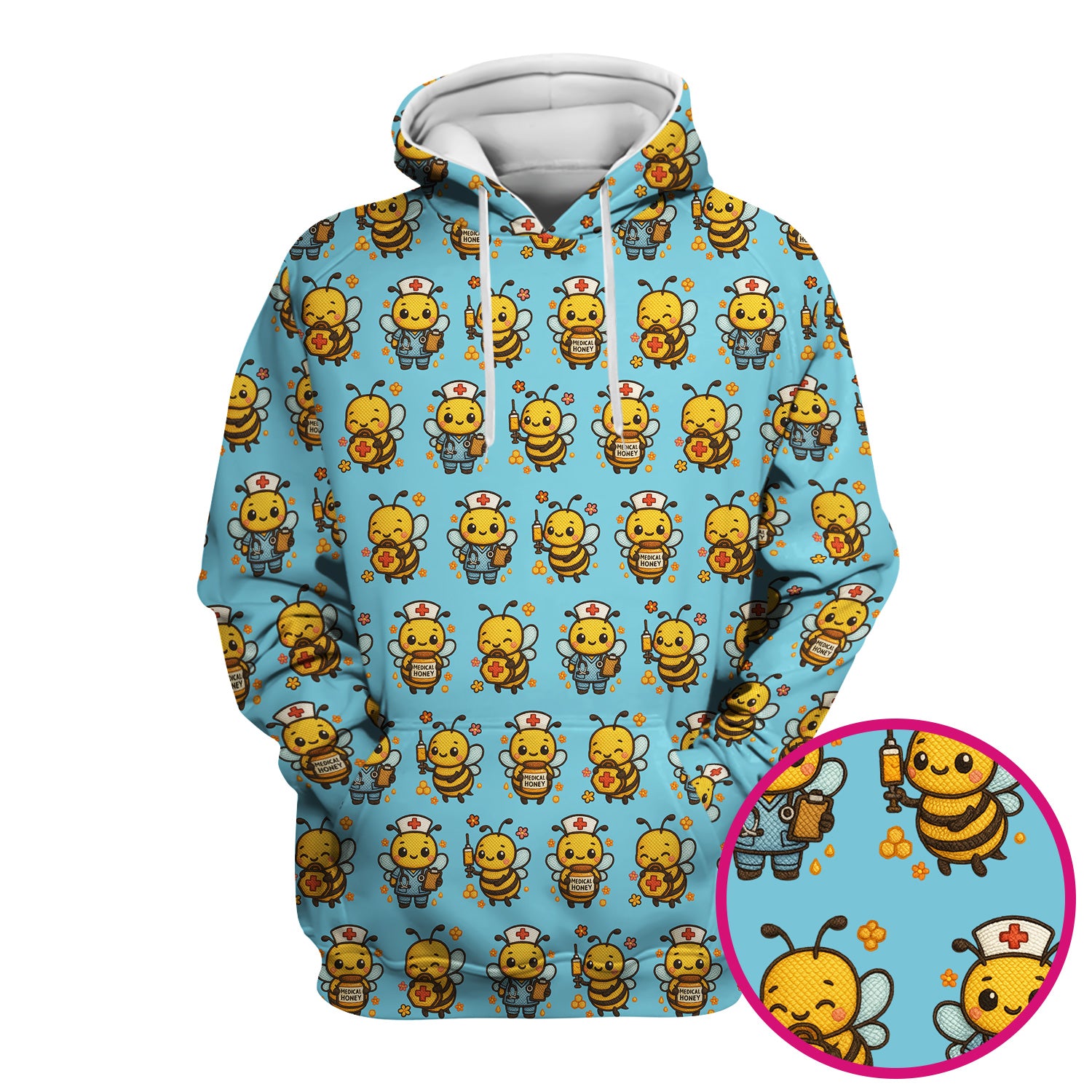 Cute Nurse Bee Scrub Top, Kawaii Medical Honey Bee Pattern Shirt for Nursing Professionals