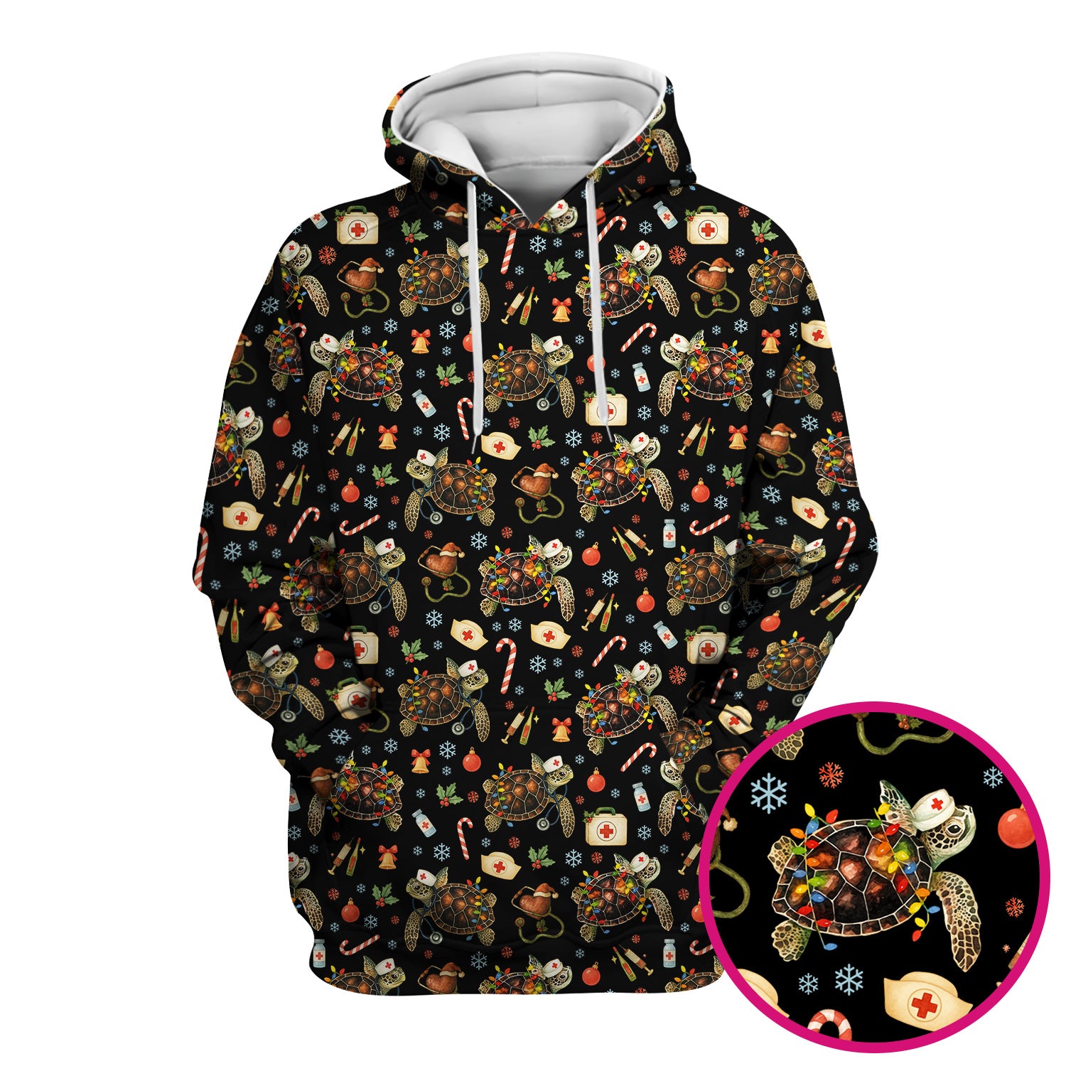 Funny Christmas Scrub Top - Sea Turtle with Xmas Lights Shirt - Holiday Nurse Scrubs for Women