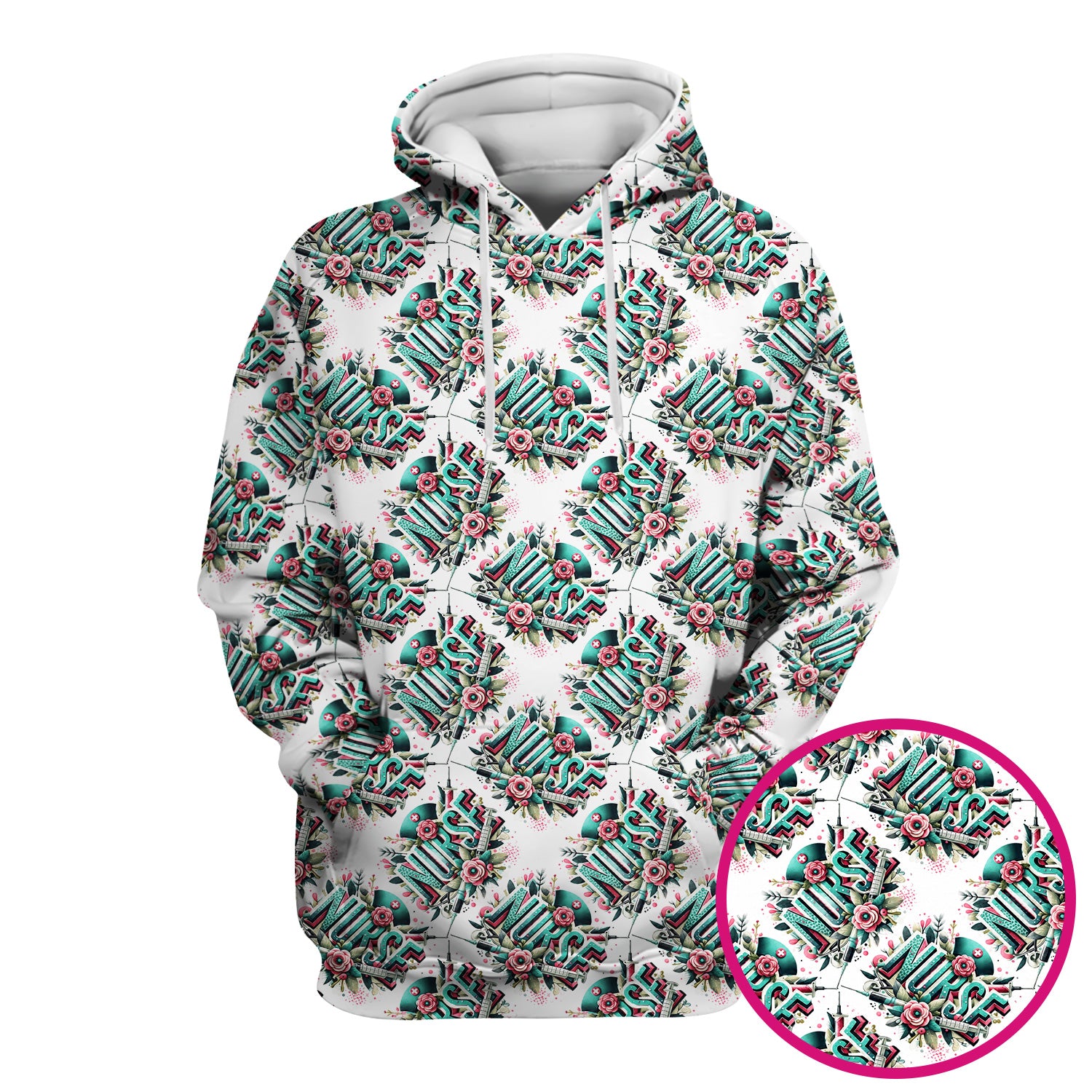 Cute Nurse Typography Floral Medical Pattern Scrub Top, Comfortable Scrubs for Nurses