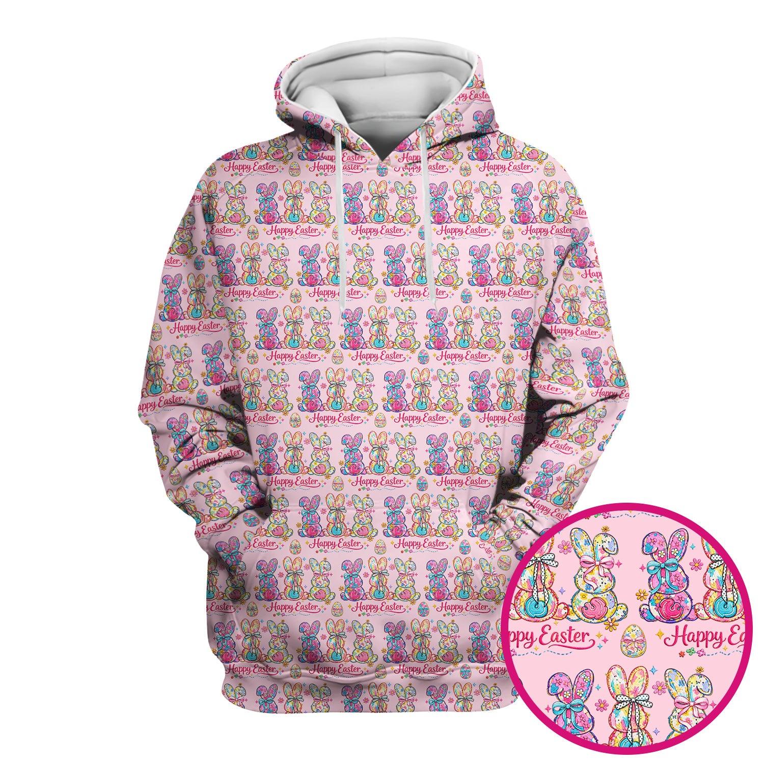 Pink Happy Easter Bunny Pattern Scrub Top, Comfortable Scrubs for Nurses