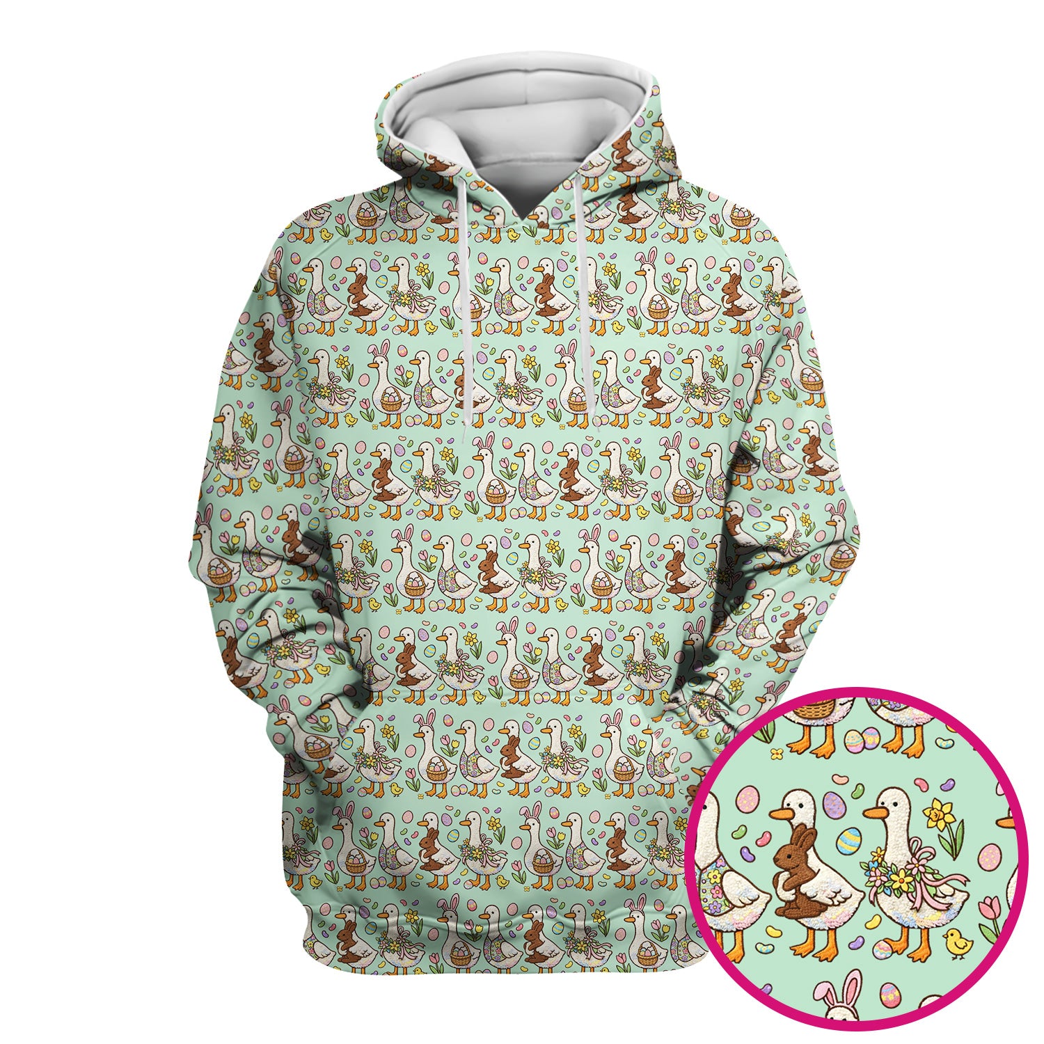 Easter Theme Duck and Bunny Egg Floral Print Scrub Top, Comfortable Scrubs for Nurses