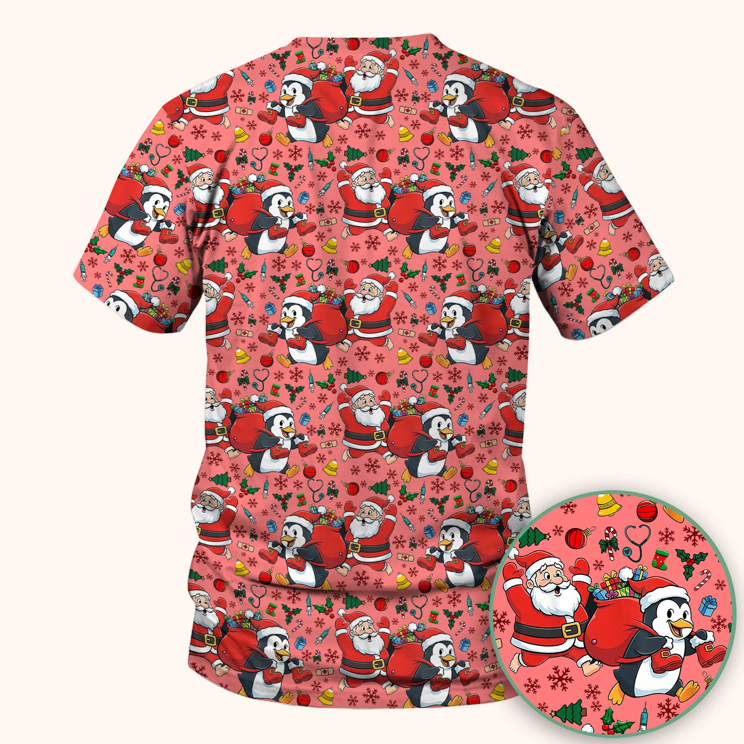 Funny Penguin Christmas Scrub Top - Santa Holiday Nurse Uniform for Women - Medical Gift for RN CNA LPN