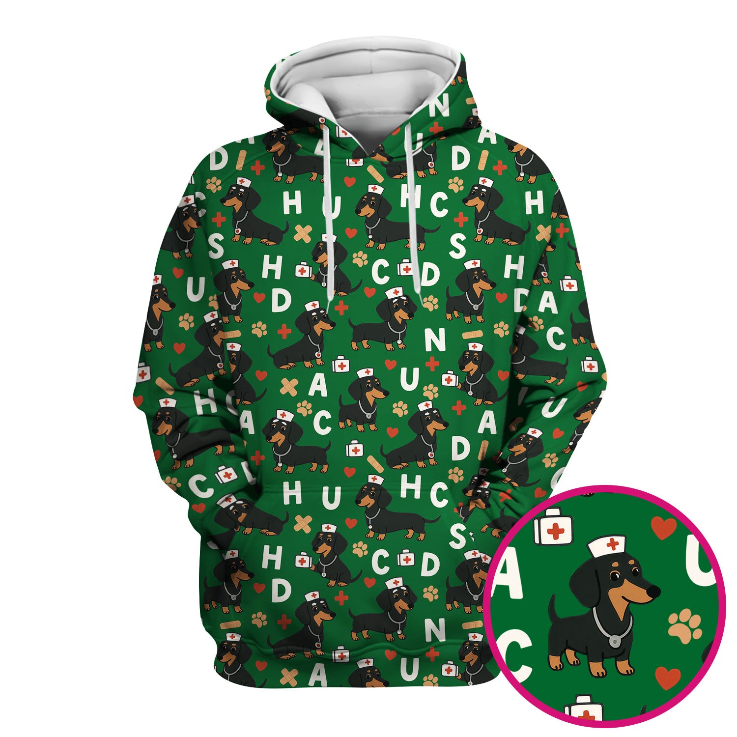 Sausage Dog Print Scrub Top - Cute Dachshund Nurse Shirt for Women - Animal Pattern Medical Scrubs Gift for Healthcare Workers