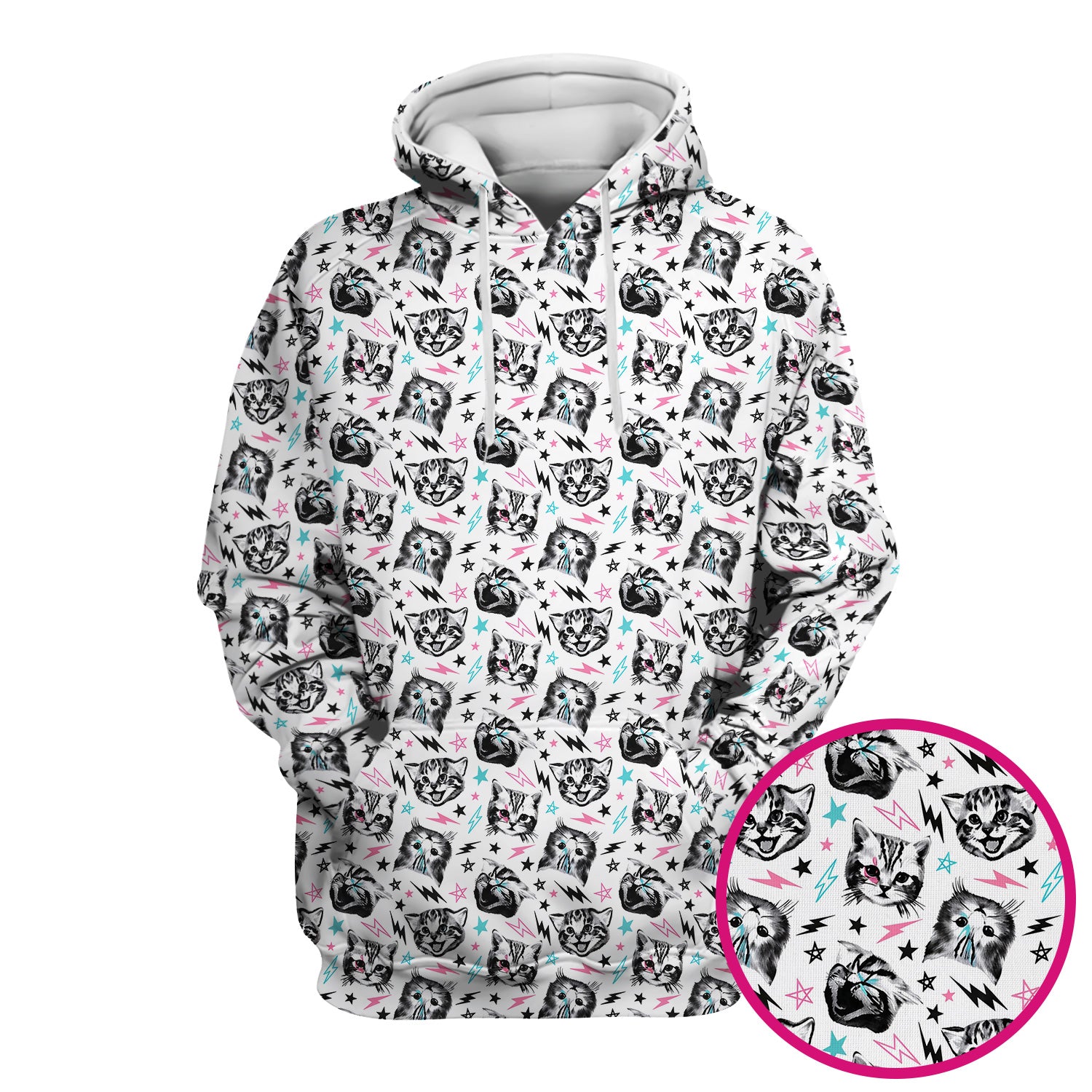 Playful Cat Faces Lightning Pattern Scrub Top, Comfortable Scrubs for Nurses