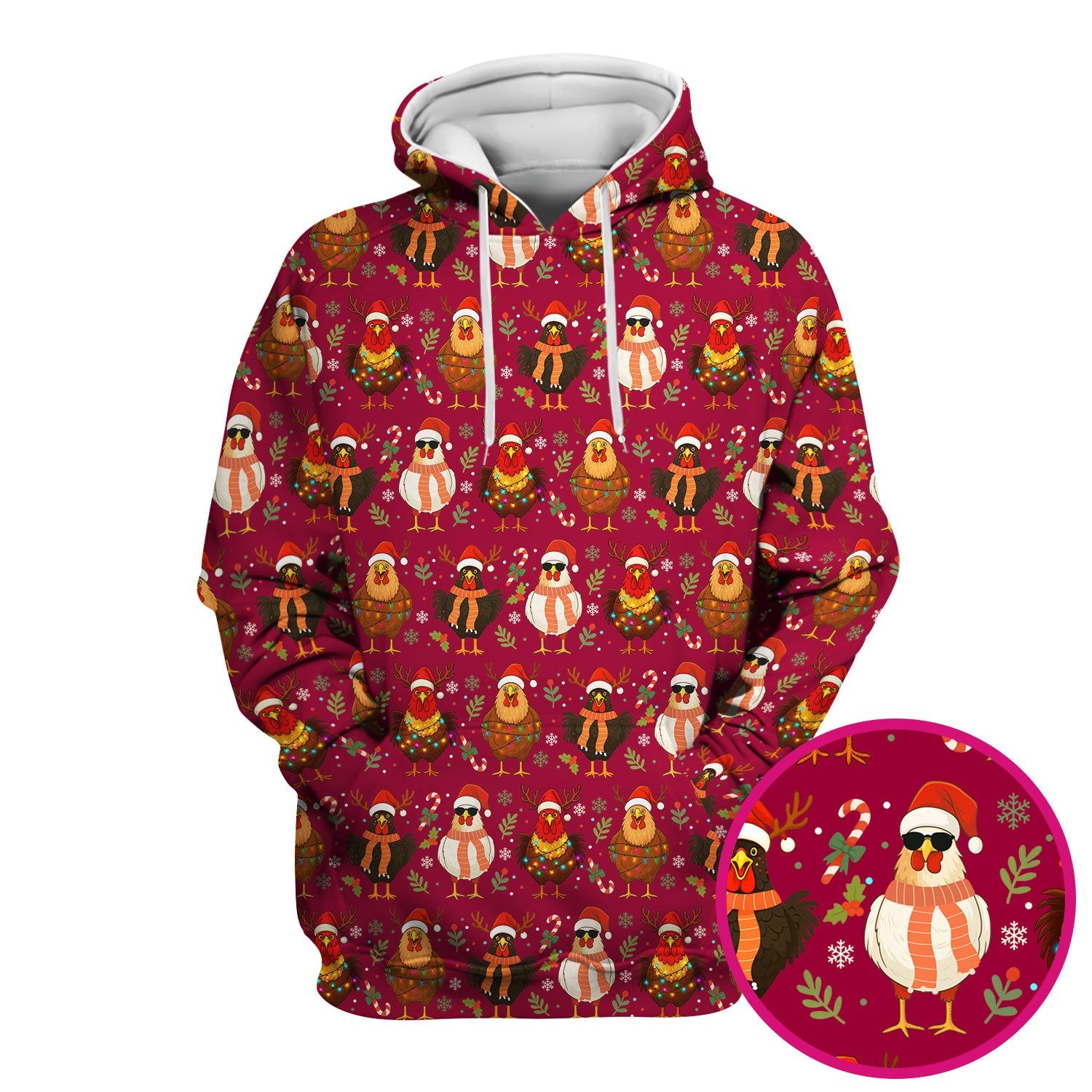 Chicken Scrubs Christmas Edition - Cute Funny Hen Pattern Medical Scrub Top for Women - Holiday Christmas Scrubs with Festive Print