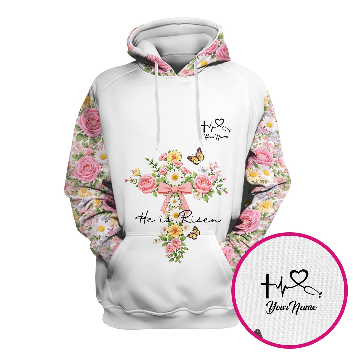 Personalized Meaningful Easter Nurse He Is Risen Floral Cross Bow Pattern Scrub Top, Comfortable Scrubs for Nurses