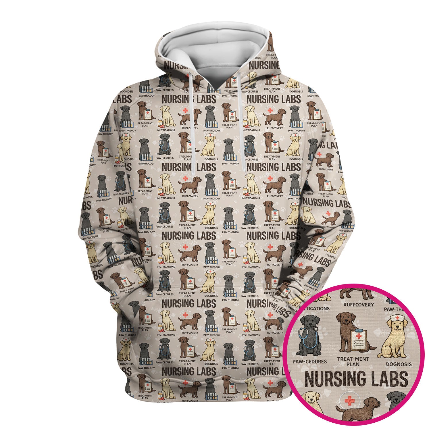 Playful Nursing Labs Dog Pattern Scrub Top, Comfortable Scrubs for Nurses
