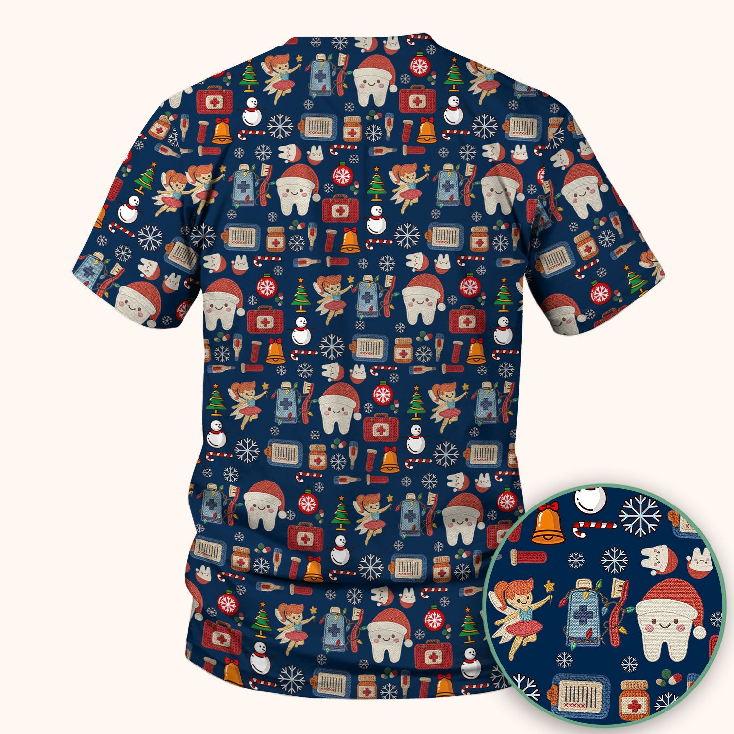 Christmas Dental Scrub Top - Cute Santa Tooth & Snowman Shirt - Festive Holiday Medical Uniform for Dentists, Hygienists & Nurses