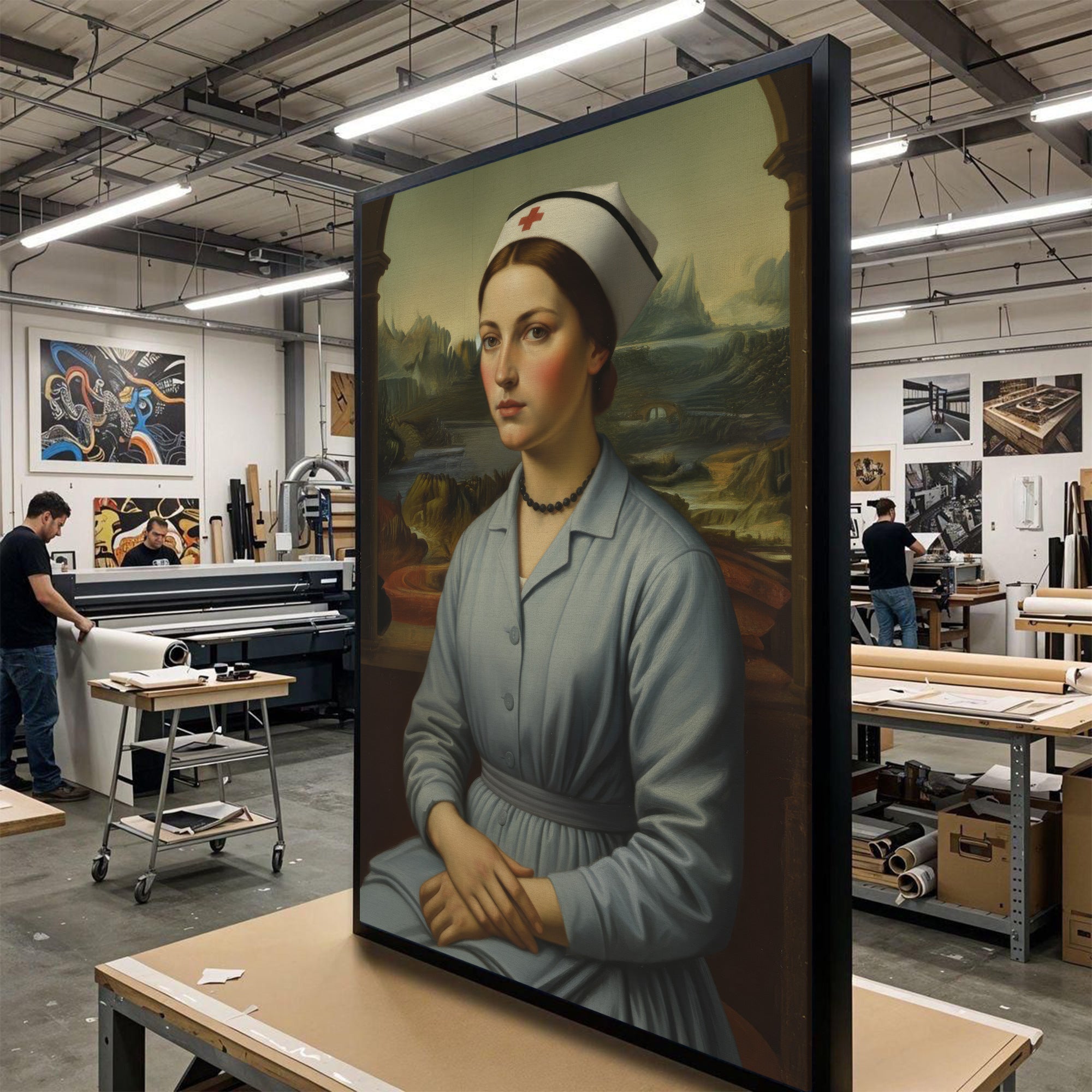 Vintage Nurse Mona Lisa Parody Canvas, Classic Renaissance Style Medical Wall Art, Gift for RN LPN CNA Healthcare Workers