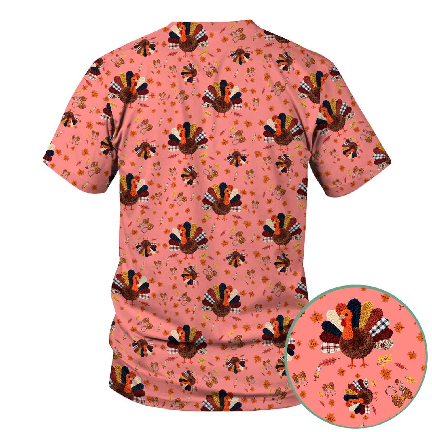 Thanksgiving Comfortable Scrubs for Nurses - Funny Autumn Turkey Shirt - Breathable Fabrics Nursing Uniform