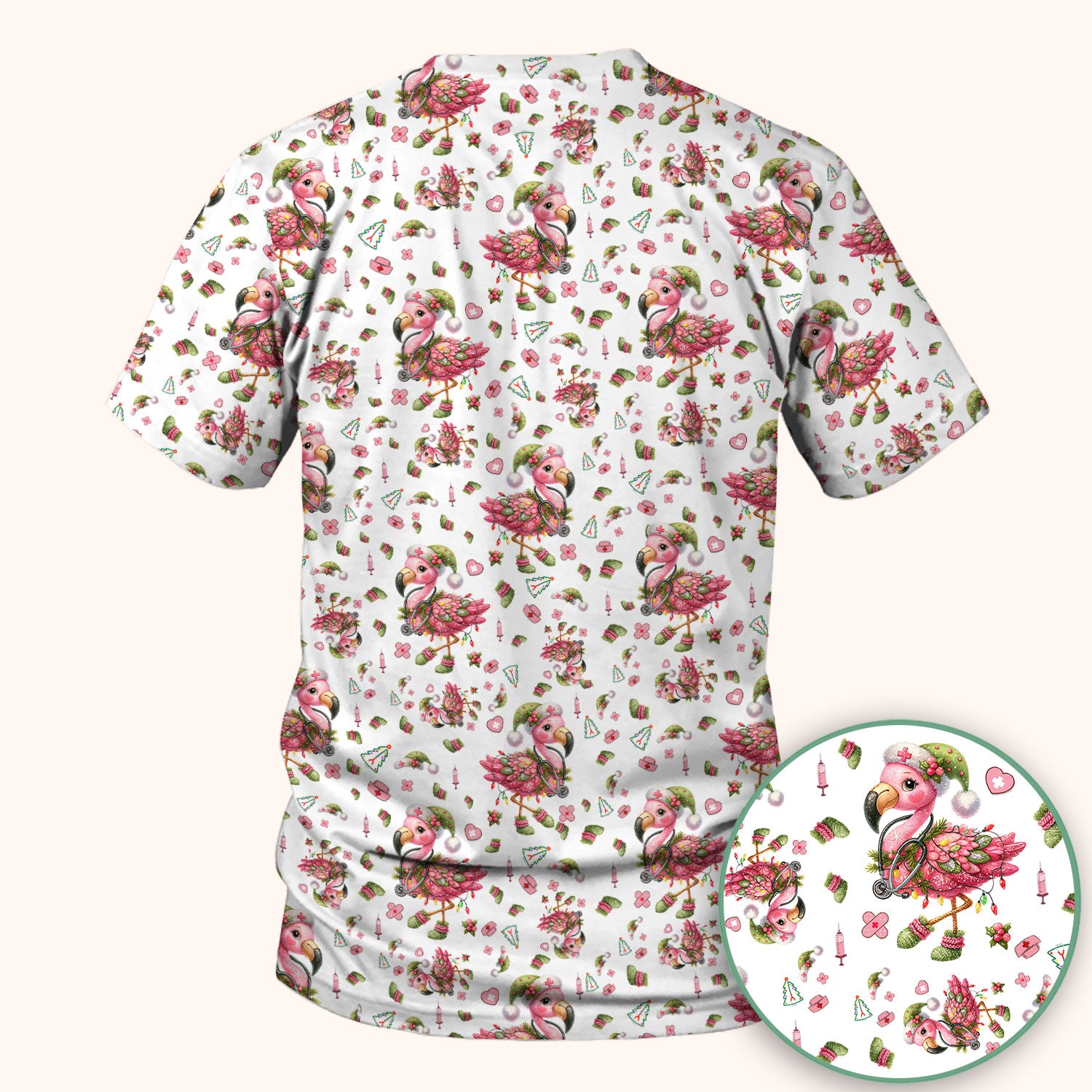 Flamingo Scrub Top for Nurse - Funny Christmas Medical Shirt - Holiday Christmas Gift for Healthcare Workers