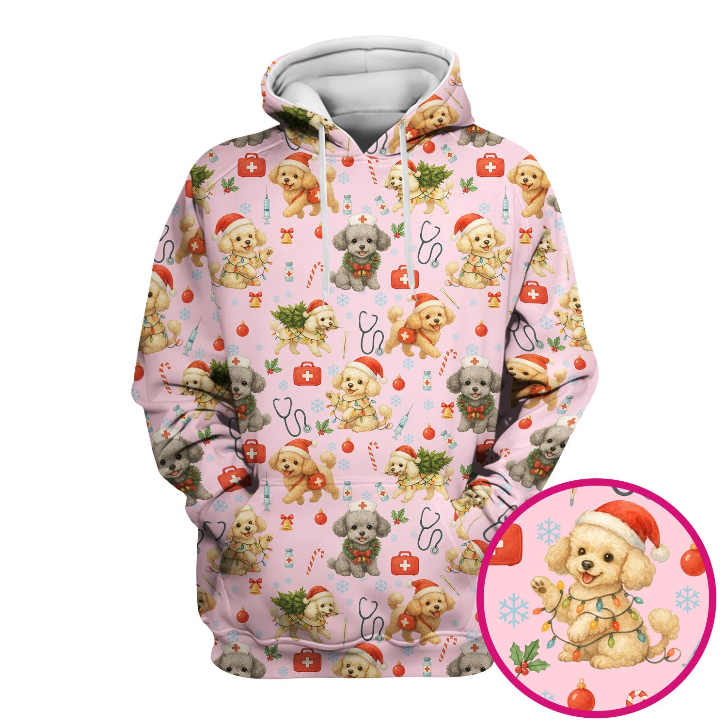 Christmas Puppy Scrub Top - Cute Dog Nurse Shirt with Santa Hat - Holiday Medical Scrubs Gift for Women CNA RN Doctor