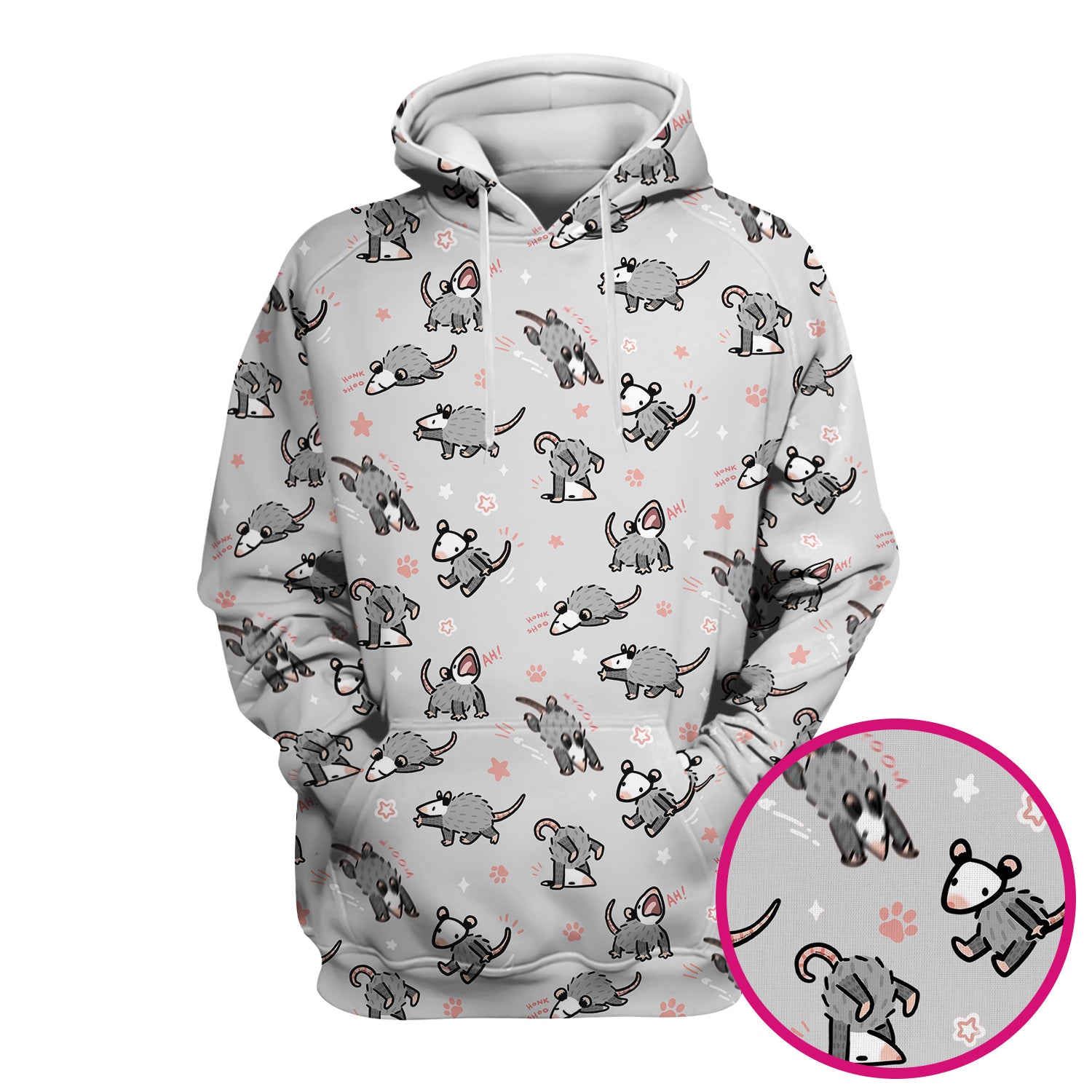 Playful Cartoon Opossum Character Pattern Scrub Top, Breathable Fabrics Nursing Uniform