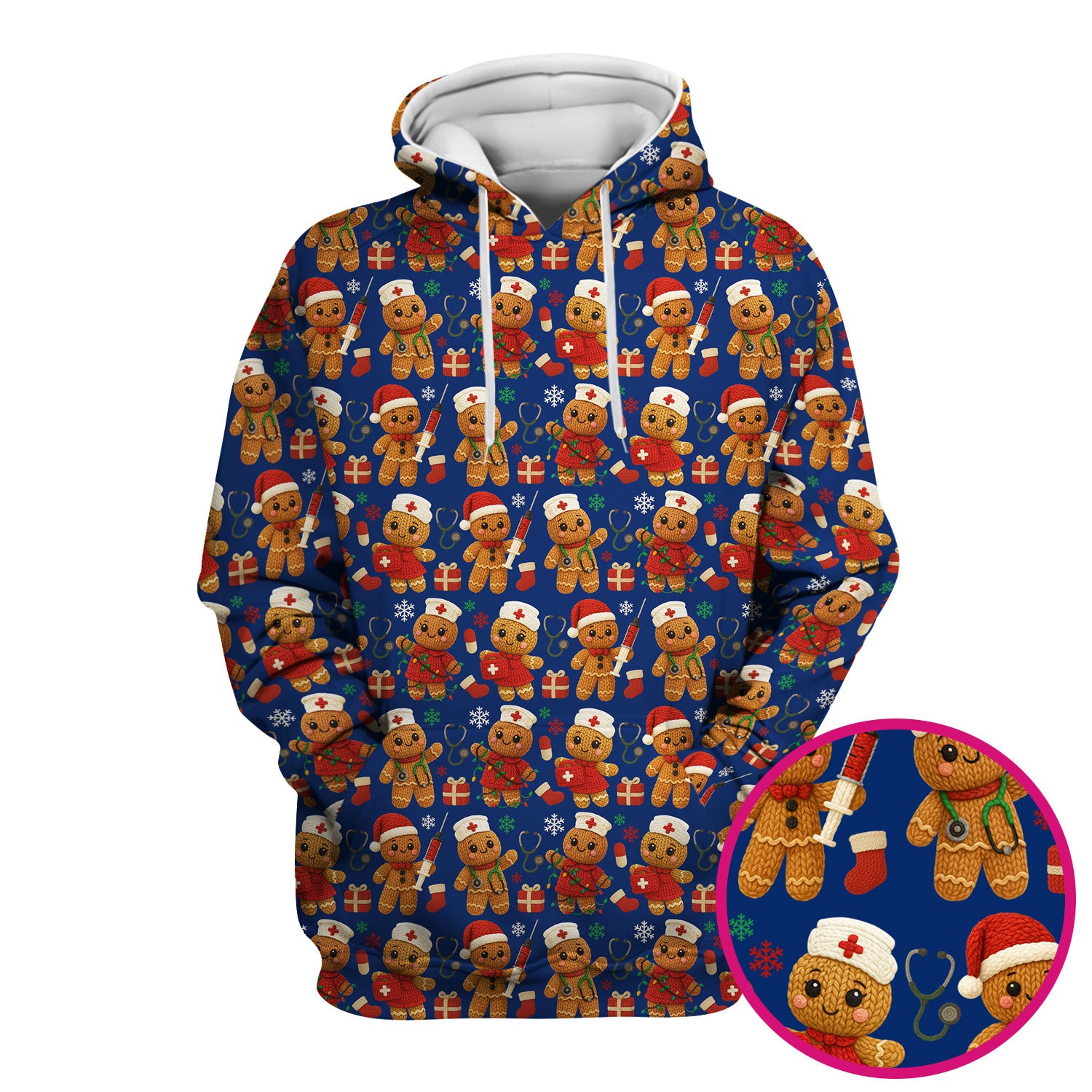 Christmas Scrub Tops for Women - Cute Gingerbread Nurse Pattern Medical Scrub Shirt - Festive Holiday Christmas Scrubs with Adorable Design