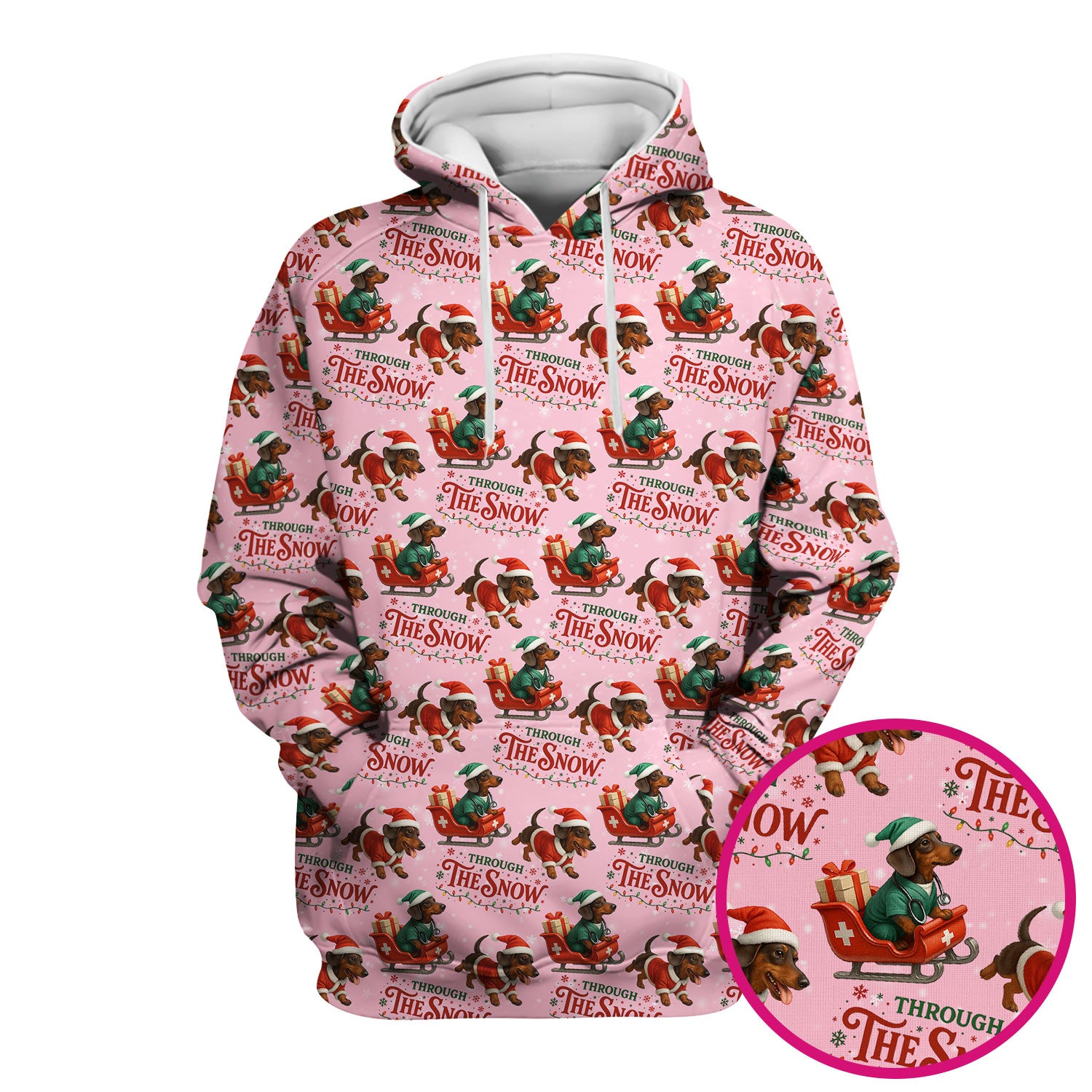 Dachshund Christmas Scrub Top, Cute Dog Nurse Scrub Shirt, Through The Snow Pattern Nursing Uniform
