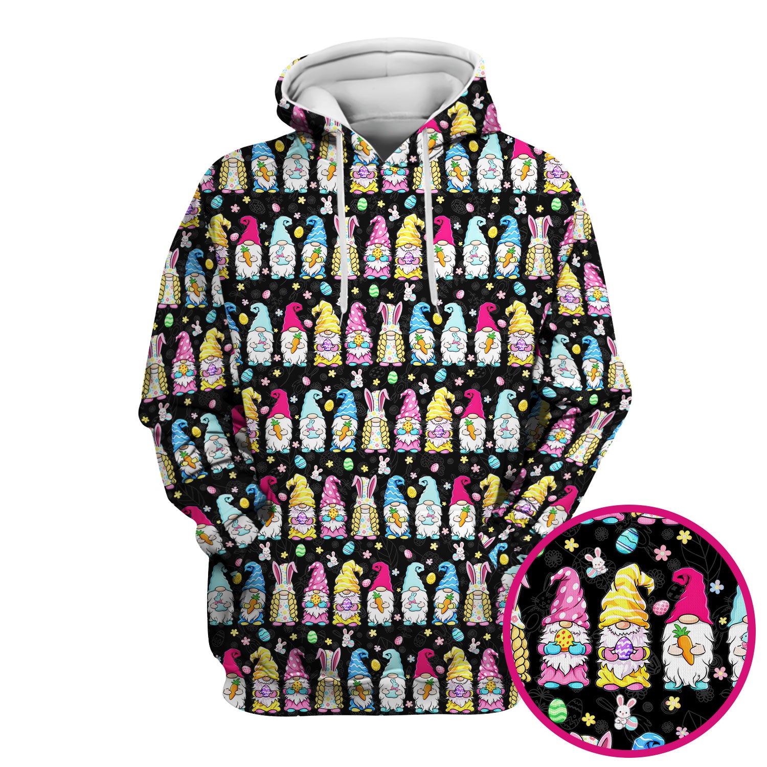 Colorful Easter Gnome Bunny Eggs Print Scrub Top, Comfortable Scrubs for Nurses