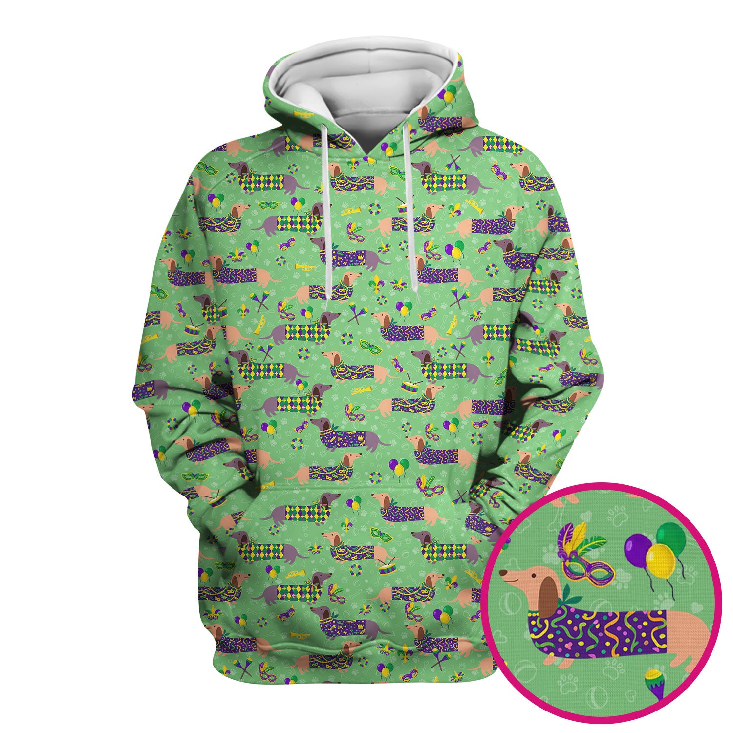 Mardi Gras Dachshund Nurse Scrub Top, Wiener Dog Holiday Pattern Nurses Shirt, Comfortable Uniform Scrubs For Nursing