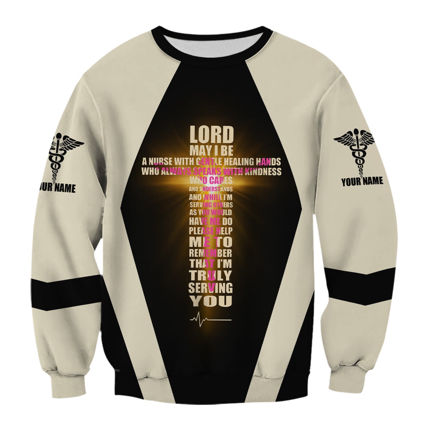 Personalized Christian Nurse Scrub Top - Lord Prayer Healing Hands Quote - Gift for RN LPN CNA Healthcare Workers