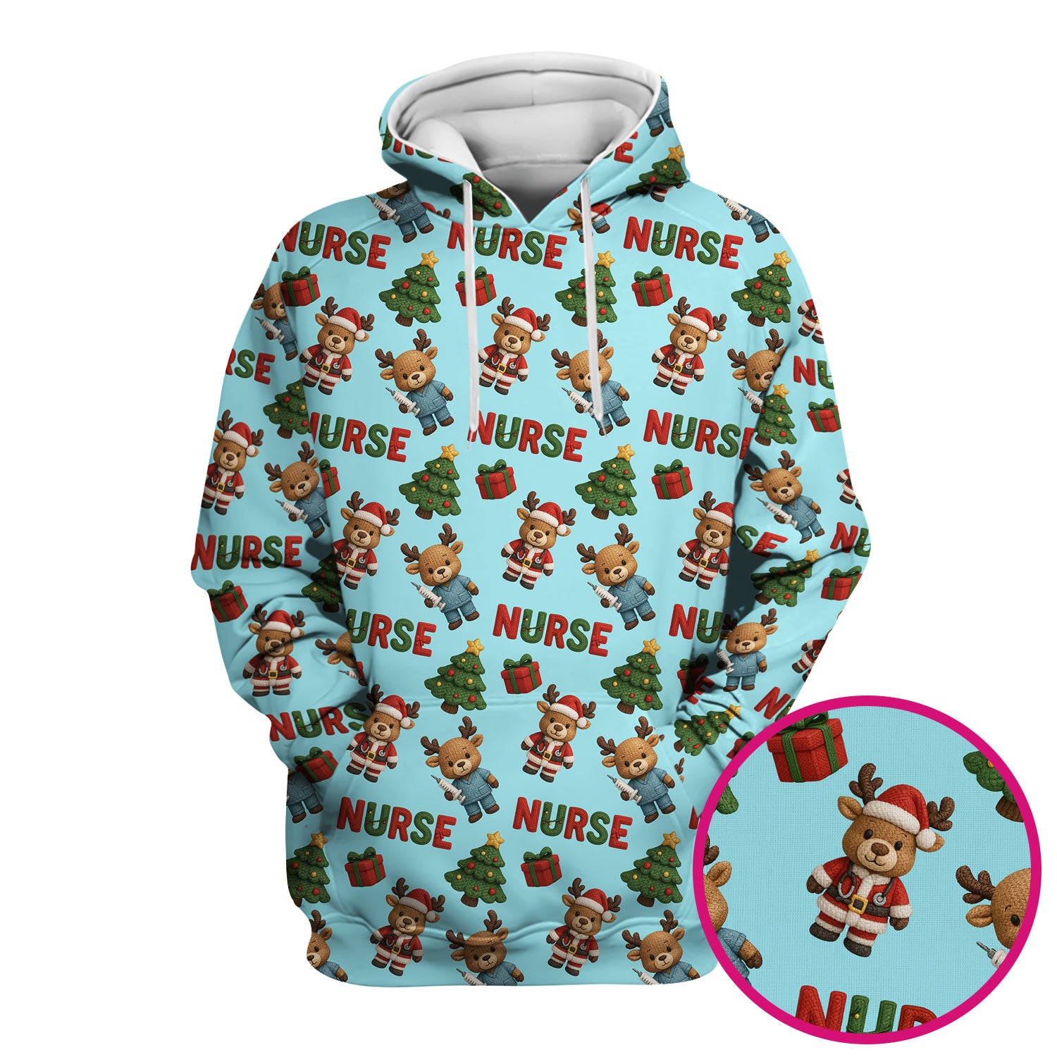Reindeer Christmas Scrub Top, Cute Holiday Nurse Scrub Shirt, Festive Pattern Nursing Uniform
