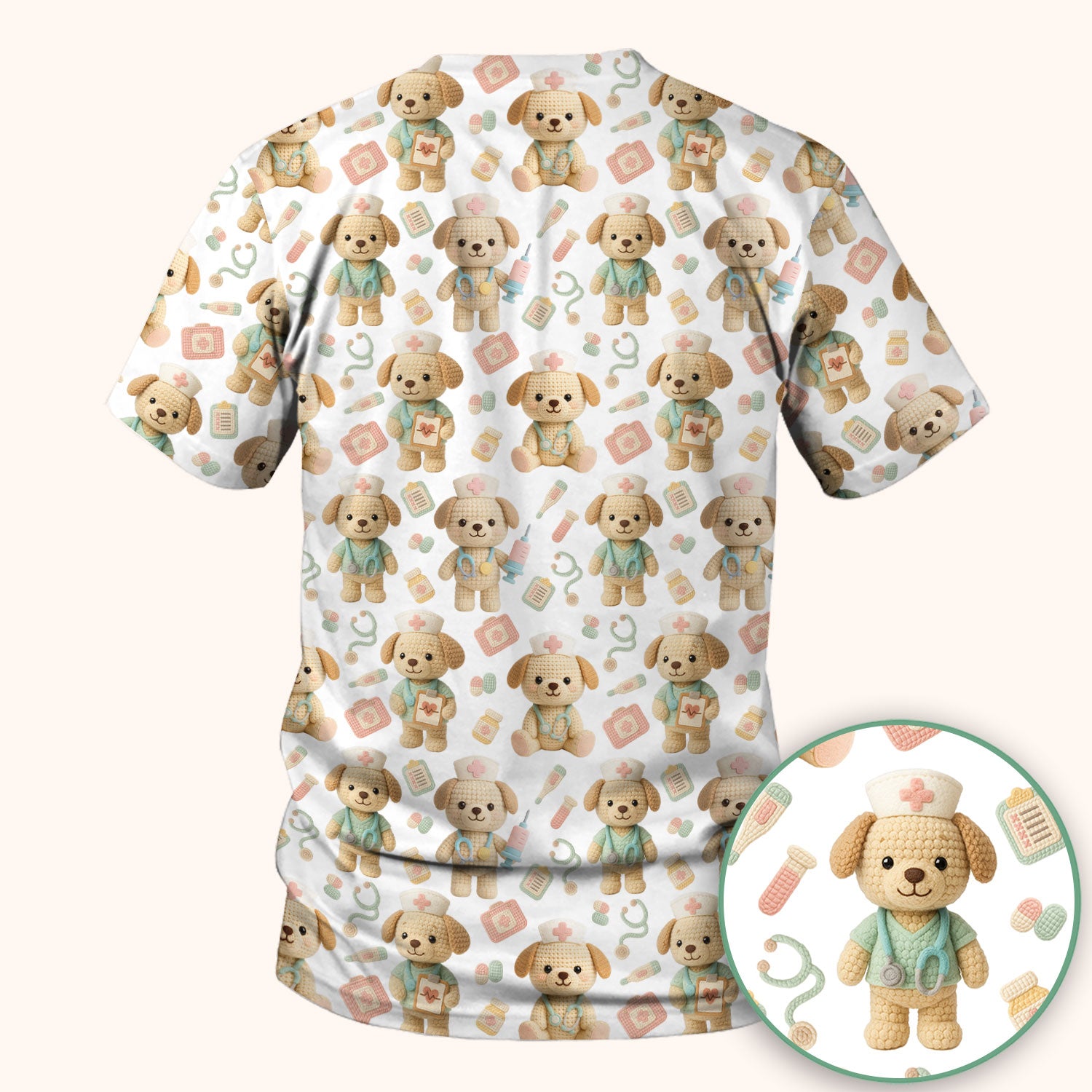 Cute Labrador Scrub Top for Nurse - Pastel Crochet Dog Medical Scrubs - Adorable Puppy Med Uniform Gift for Women