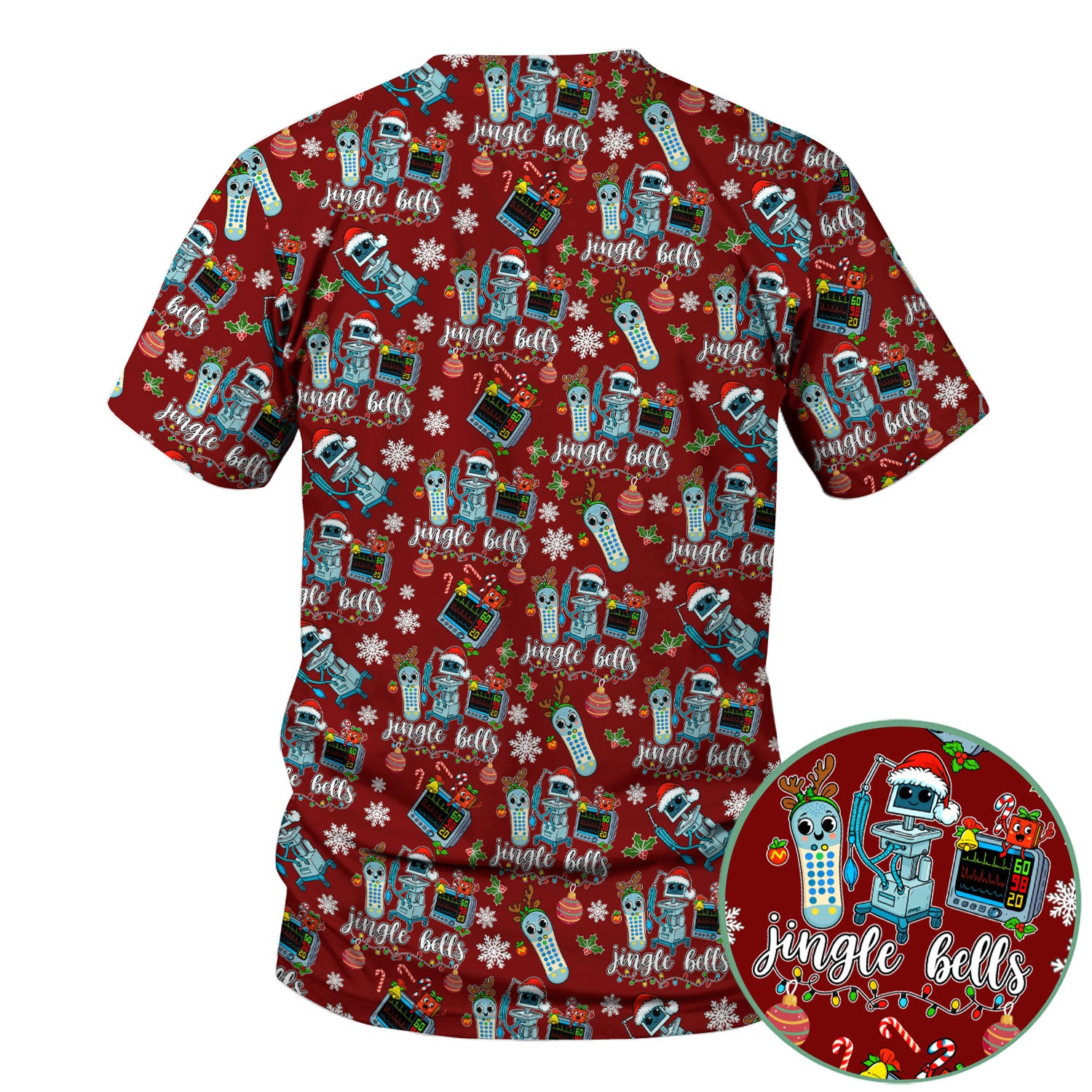 Funny Jingle Bells Holiday Scrub Top - Funny Christmas Scrubs for Nurses - Breathable Fabrics Nursing Uniform