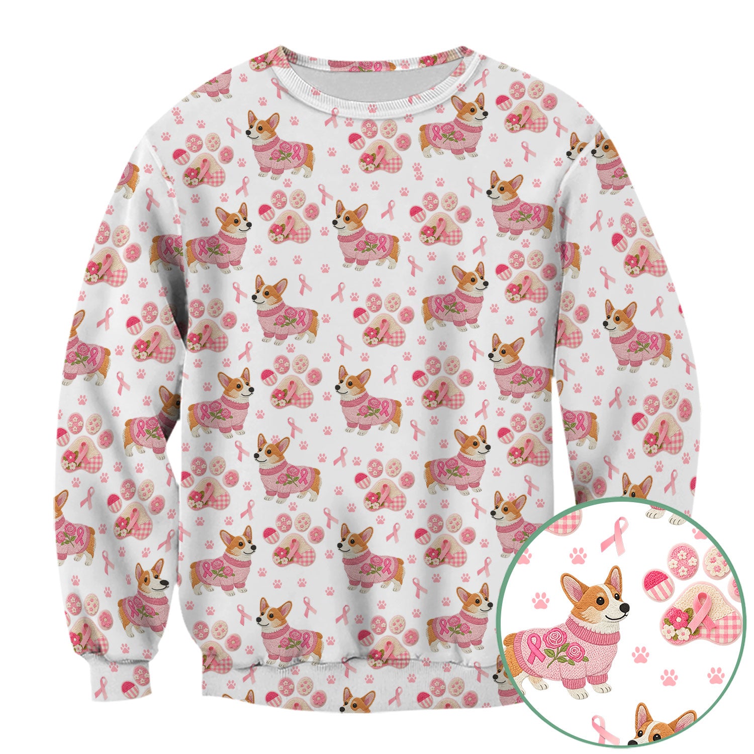 Corgi Pink Ribbon Scrub for Women - Breast Cancer Awareness Shirt - Floral Dog Paw Print Nursing Uniform - Support Gift